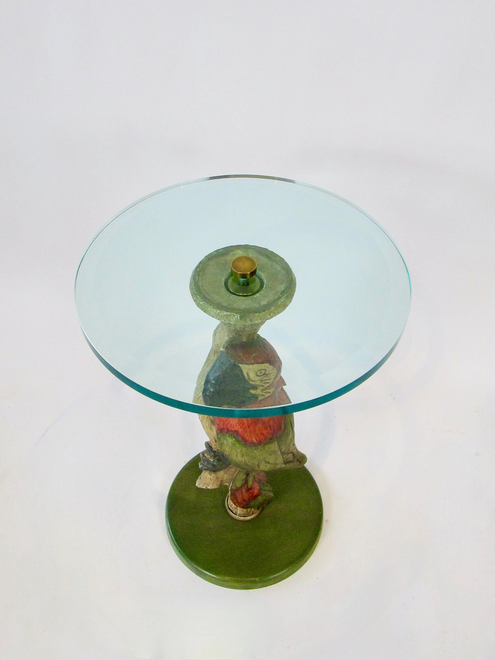 Whimsical Polly Want a Table Bevel Glass on Parrot Base Style of Maitland Smith For Sale 5