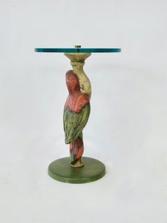 Whimsical Polly Want a Table Bevel Glass on Parrot Base Style of Maitland Smith