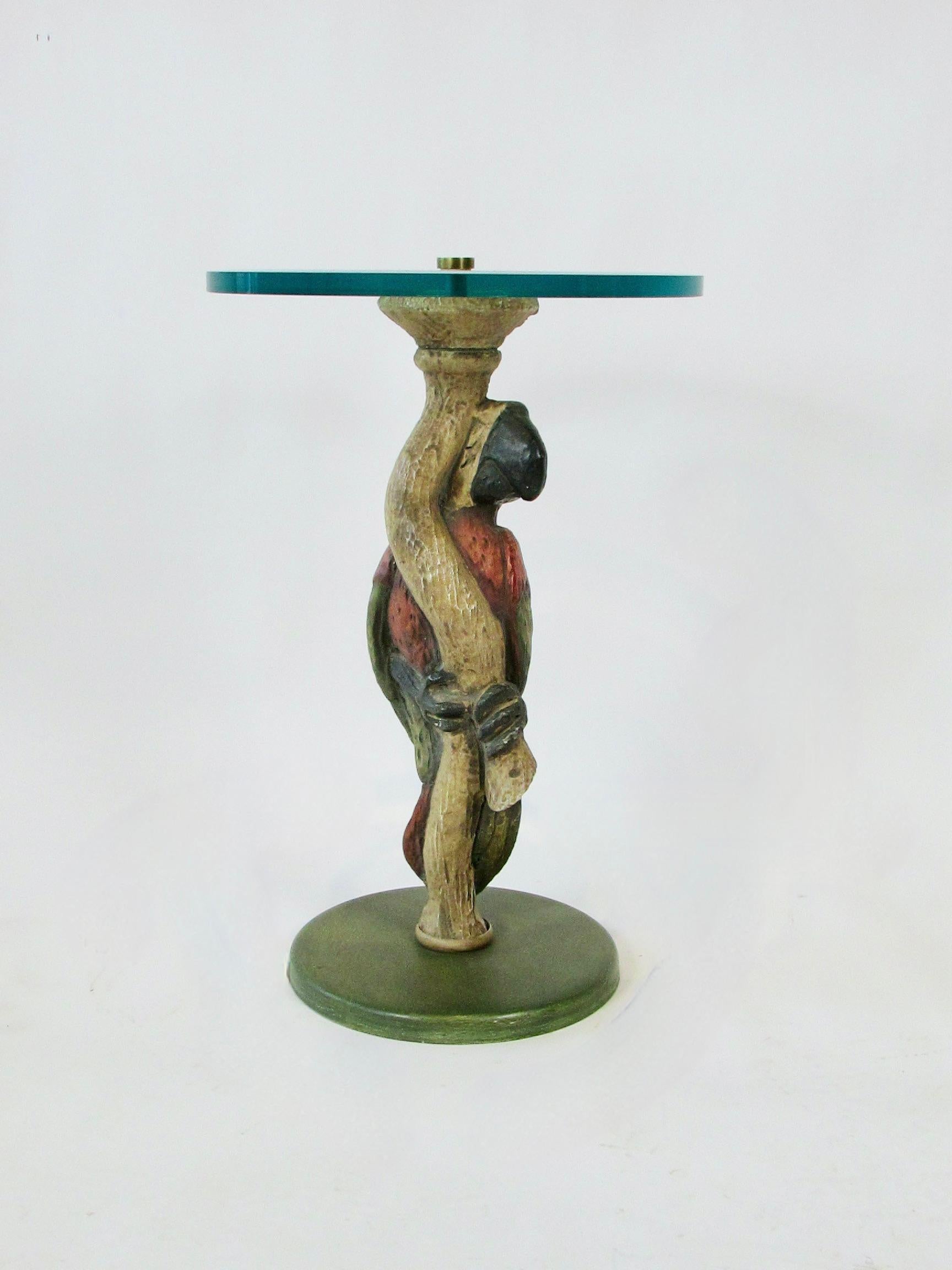 Mid-Century Modern Whimsical Polly Want a Table Bevel Glass on Parrot Base Style of Maitland Smith For Sale