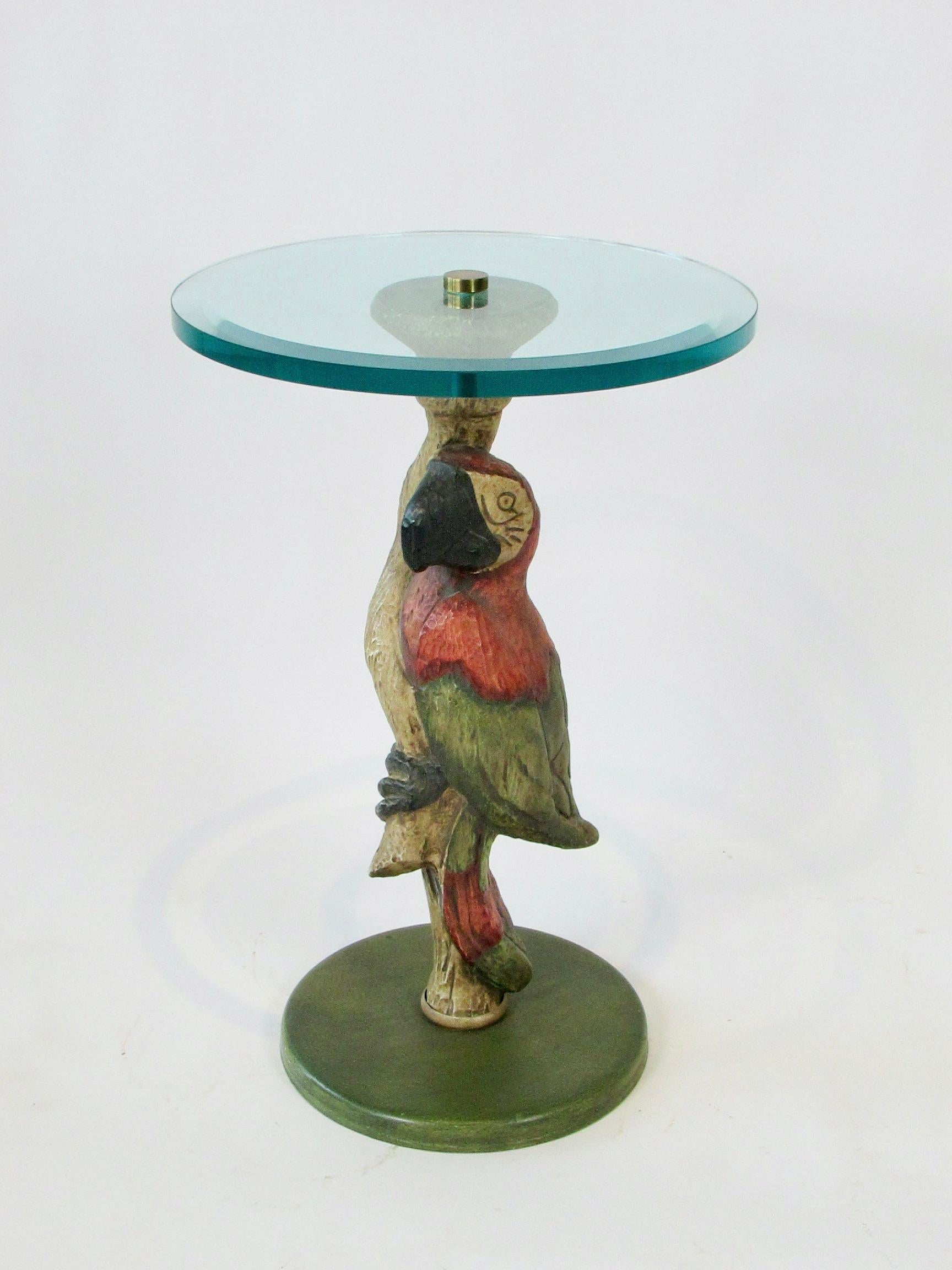 Whimsical Polly Want a Table Bevel Glass on Parrot Base Style of Maitland Smith In Good Condition For Sale In Ferndale, MI