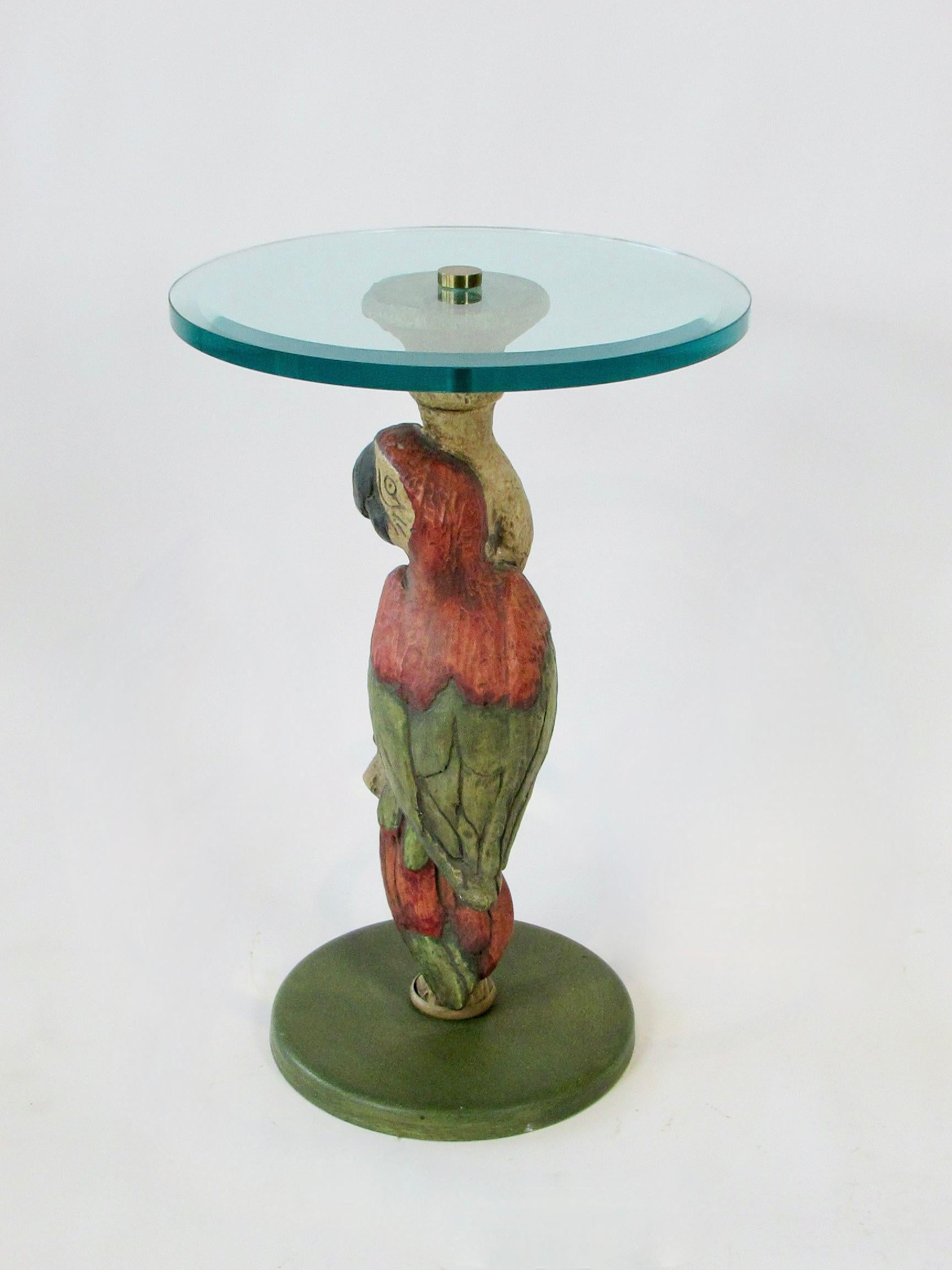 20th Century Whimsical Polly Want a Table Bevel Glass on Parrot Base Style of Maitland Smith For Sale