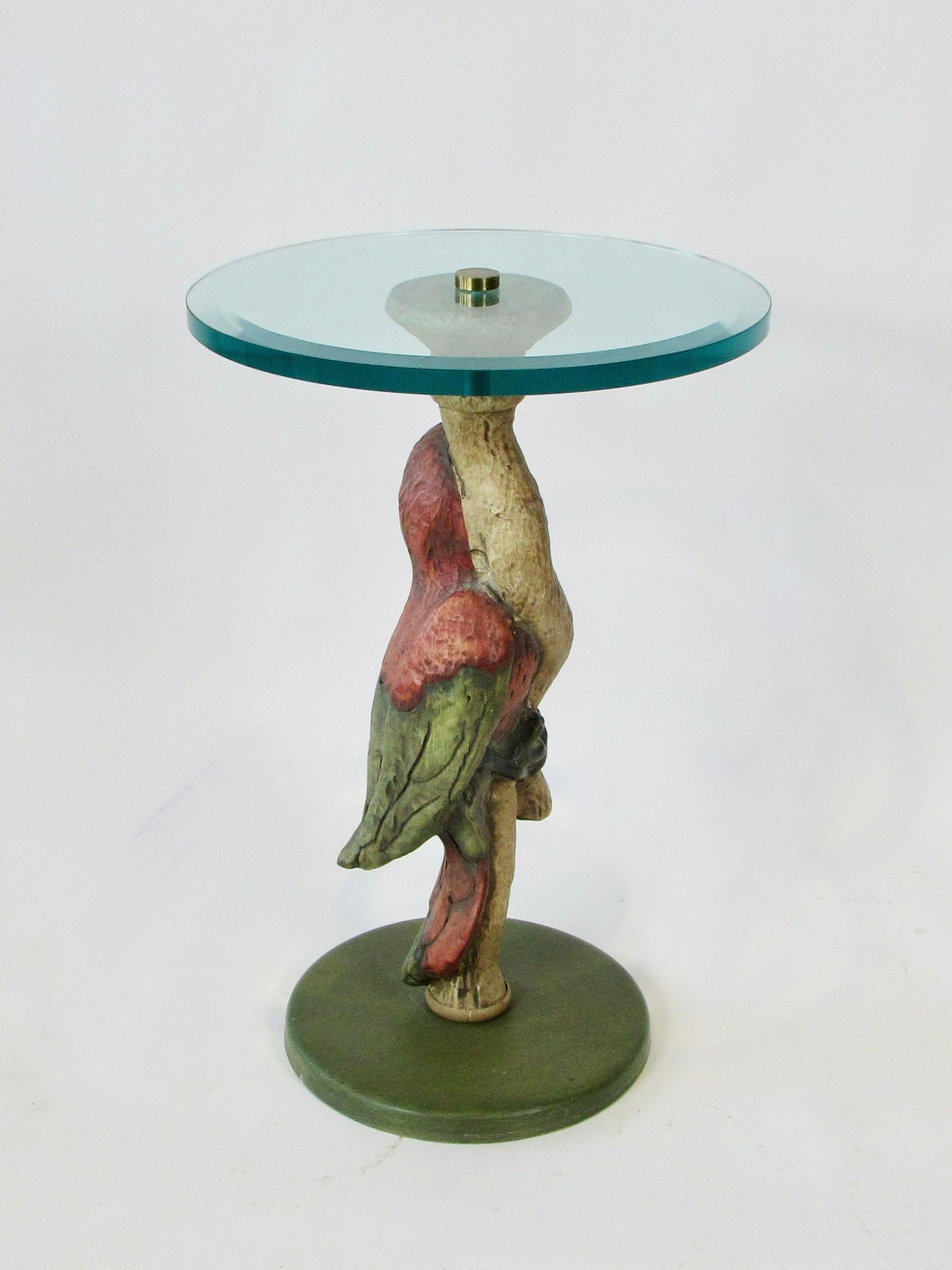 Whimsical Polly Want a Table Bevel Glass on Parrot Base Style of Maitland Smith For Sale 1