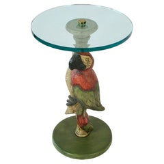 Whimsical Polly Want a Table Bevel Glass on Parrot Base Style of Maitland Smith