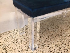 Heavy Acrylic Lucite Bench With Pony Hide Top