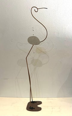 Whimsical Post Modern Mixed Metal Flamingo Bird Sculpture Signed & Dated