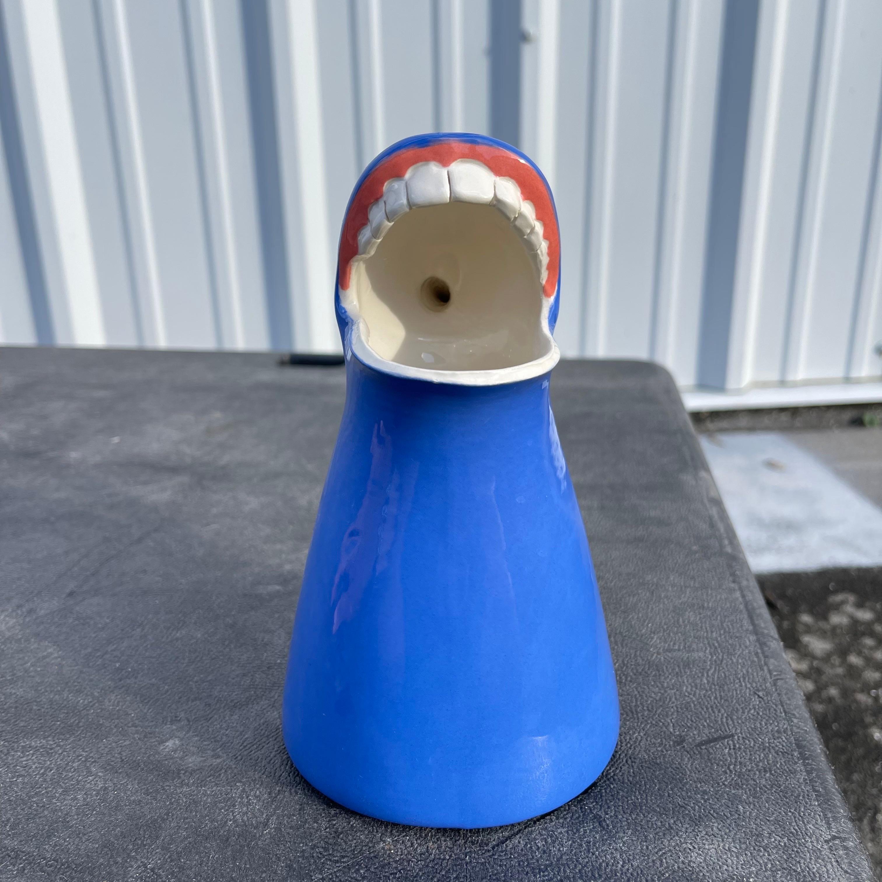 Whimsical Postmodern Studio Pottery Pitcher Form of Open Mouth w/ Lips & Teeth In Good Condition For Sale In Jensen Beach, FL