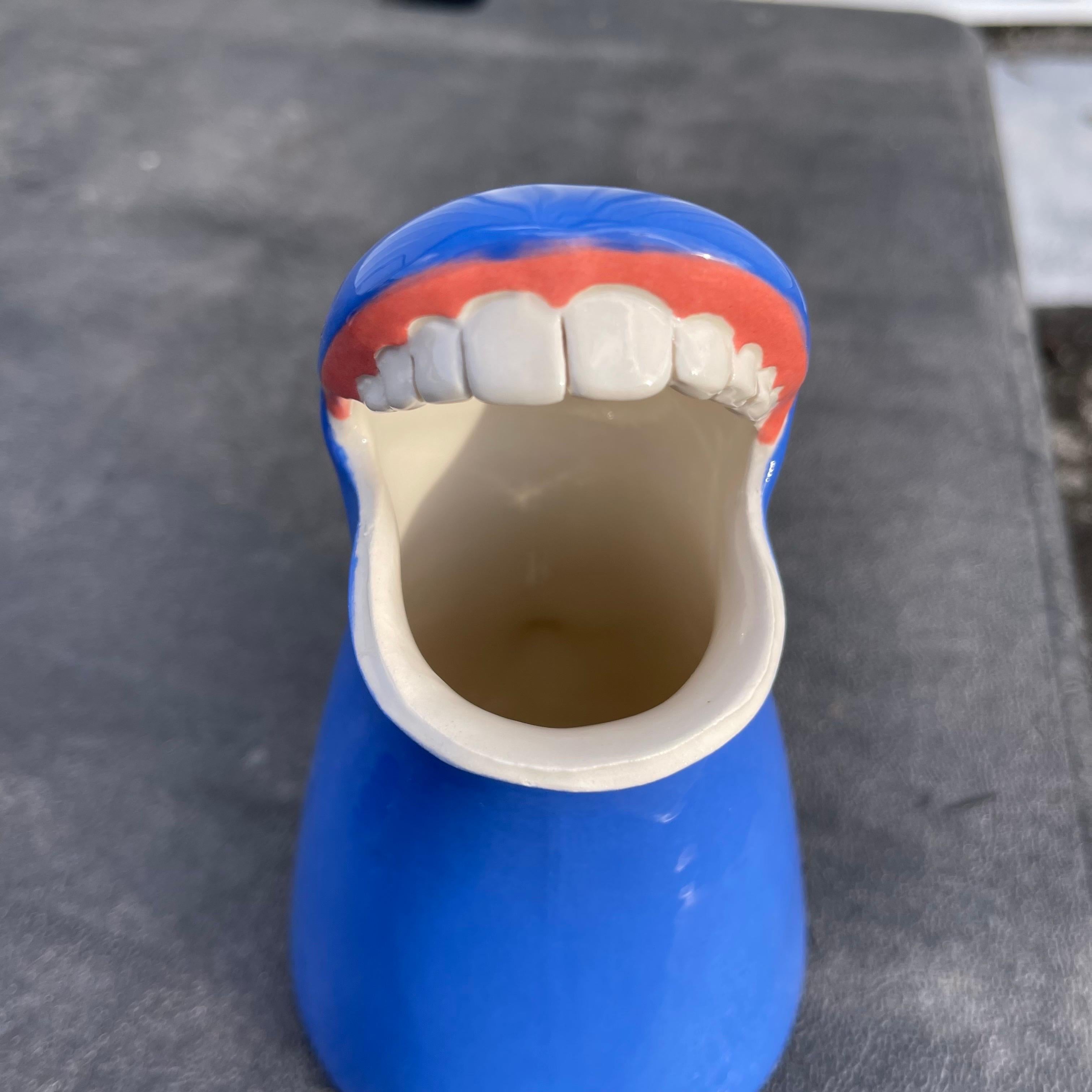 Whimsical Postmodern Studio Pottery Pitcher Form of Open Mouth w/ Lips & Teeth For Sale 1