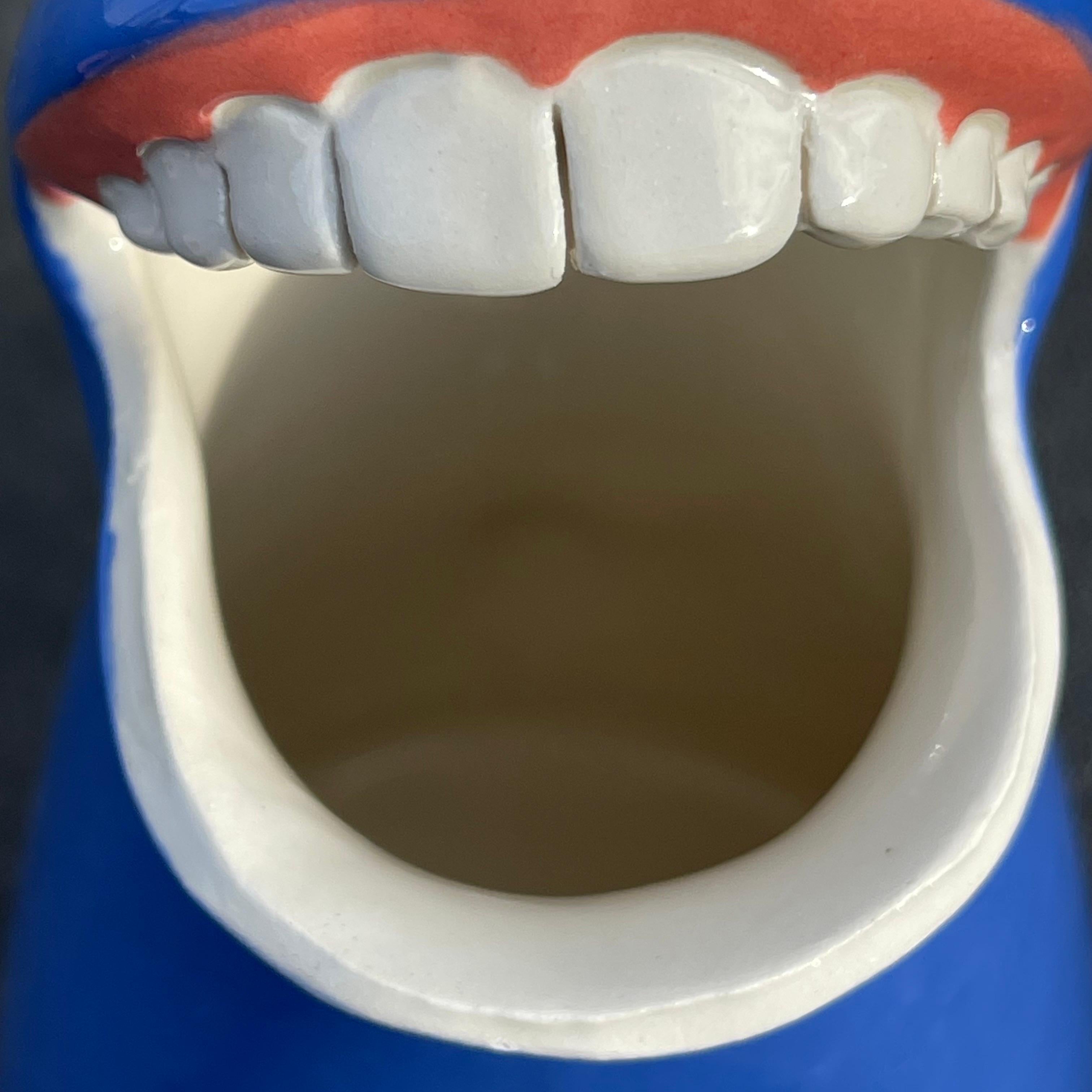 Whimsical Postmodern Studio Pottery Pitcher Form of Open Mouth w/ Lips & Teeth For Sale 2