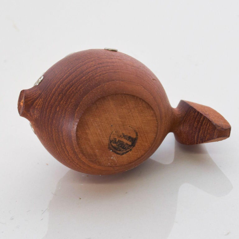 Whimsical Puffer Fish Toothpick Holder Appetizer Server in Solid Teak