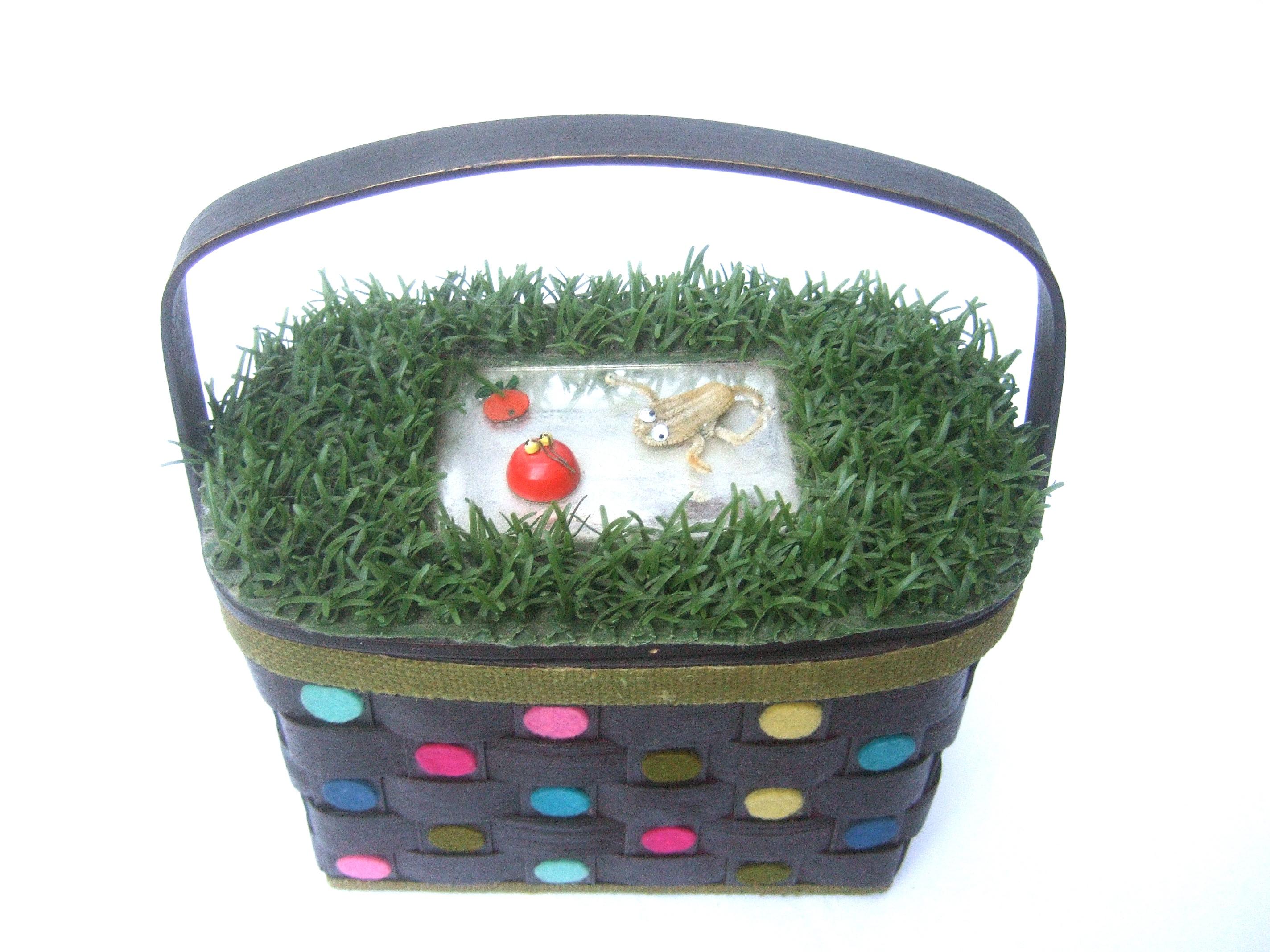 Whimsical Quirky Astro Turf  Wicker Handmade Basket Purse circa 1970 For Sale 2