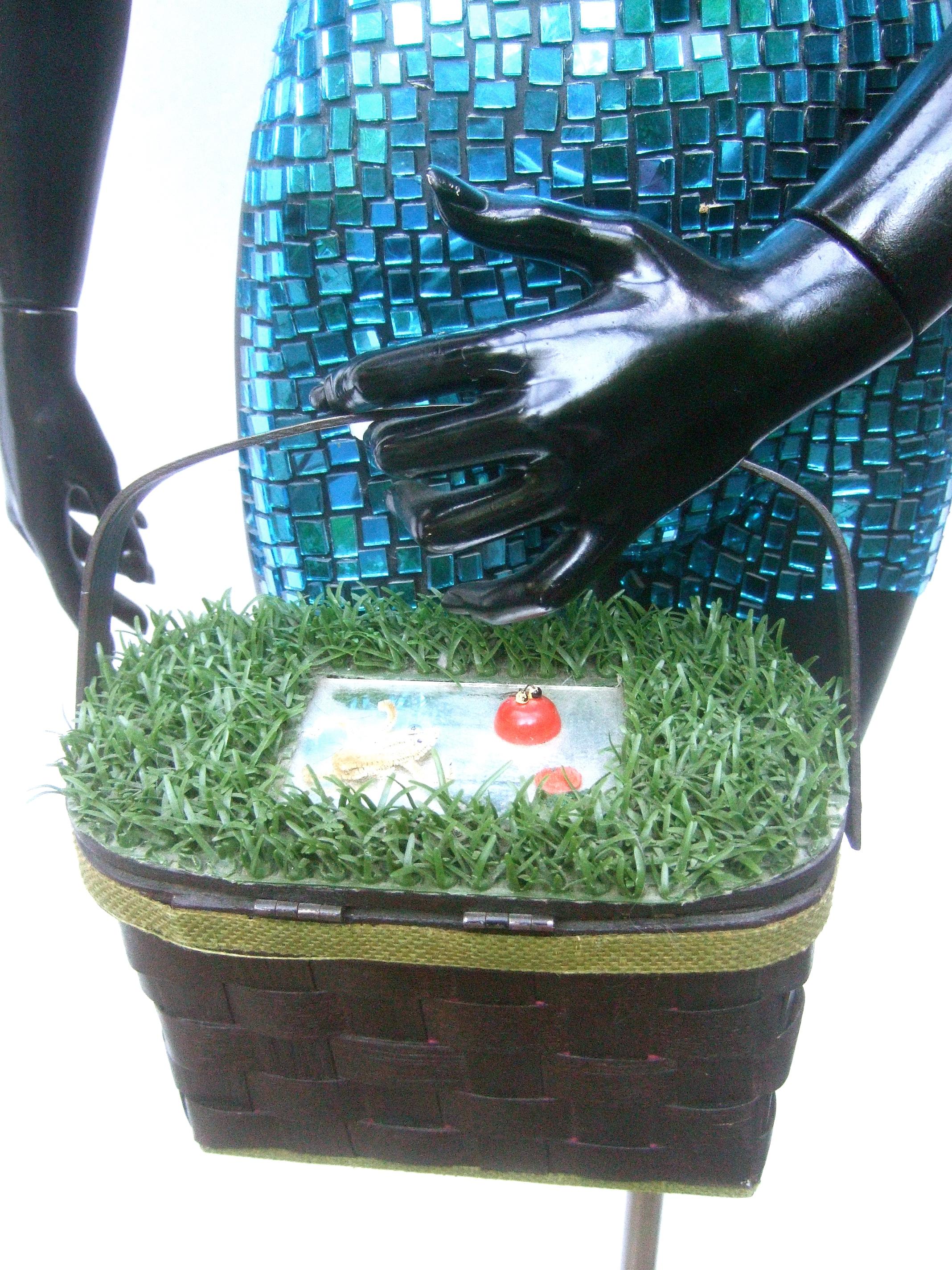 Whimsical Quirky Astro Turf  Wicker Handmade Basket Purse circa 1970 For Sale 3