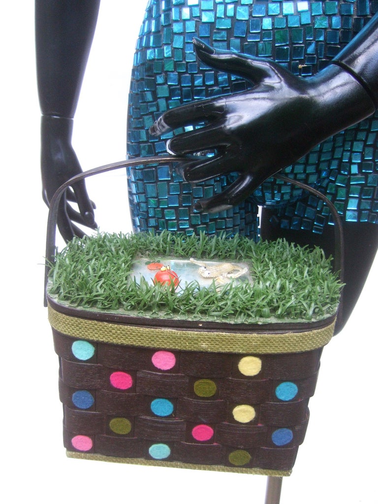 Whimsical Quirky Astro Turf Wicker Handmade Basket Purse circa 1970 For