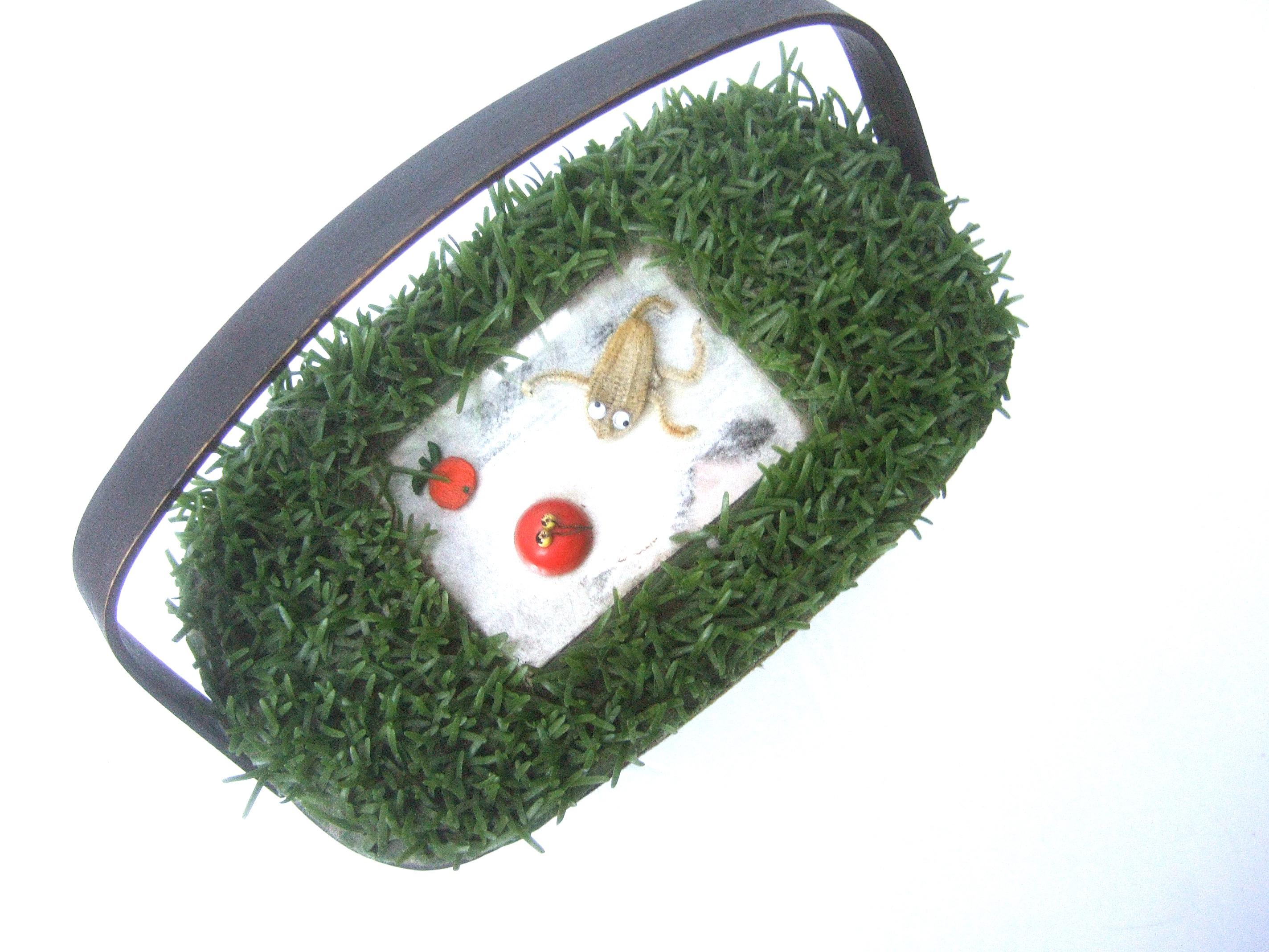 Women's Whimsical Quirky Astro Turf  Wicker Handmade Basket Purse circa 1970 For Sale