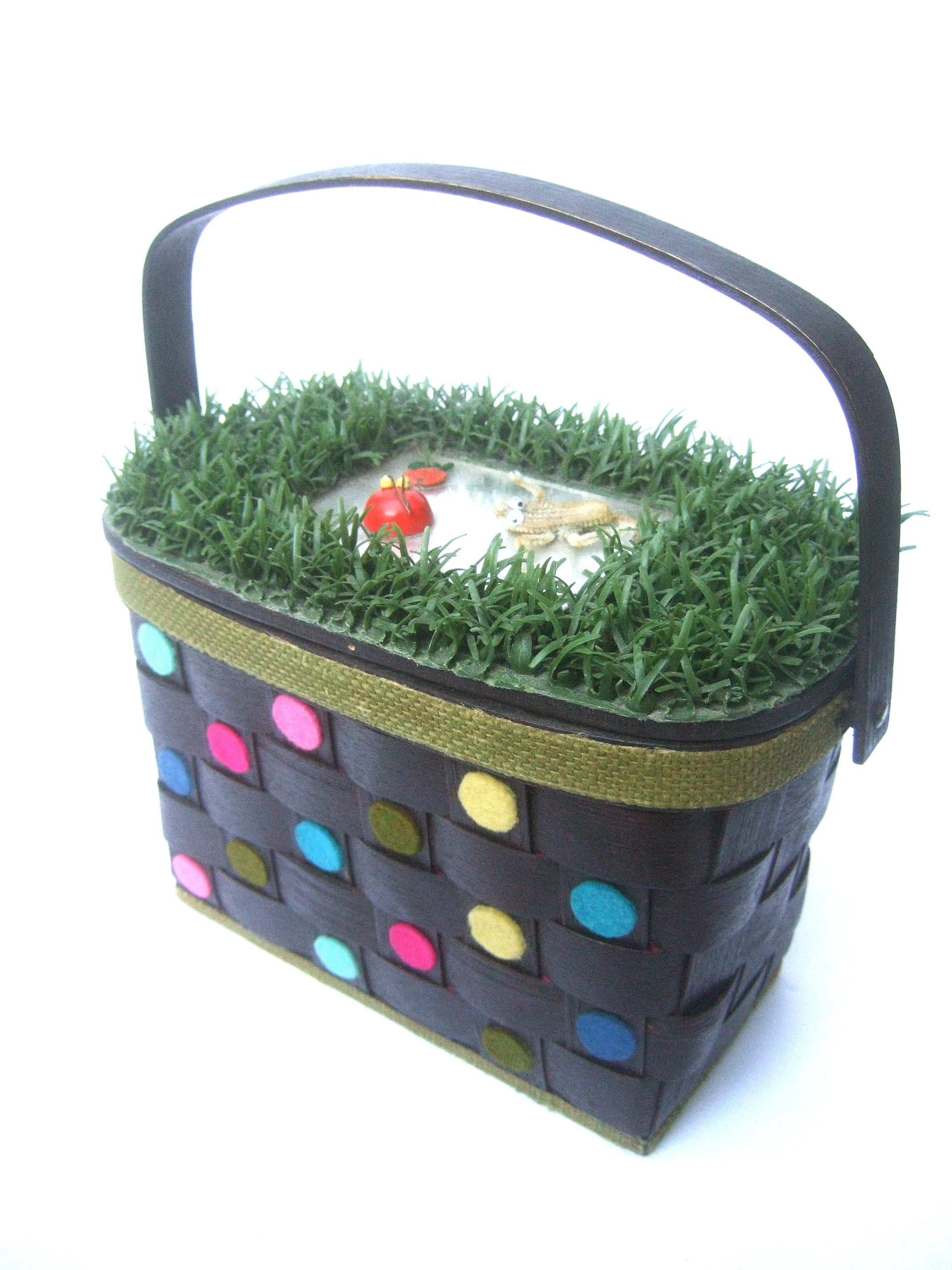 Whimsical Quirky Astro Turf  Wicker Handmade Basket Purse circa 1970 For Sale 1