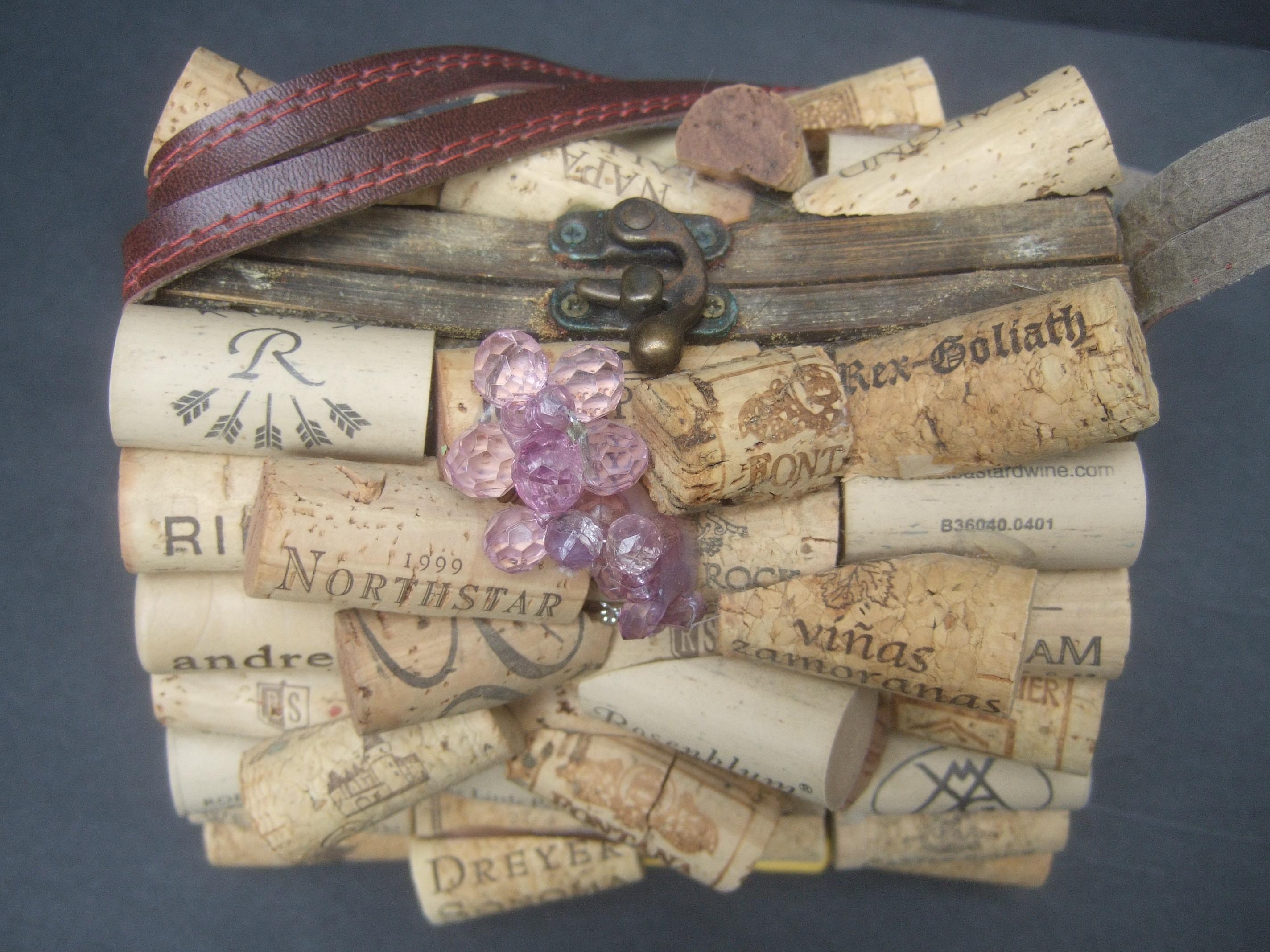 Whimsical Quirky Wine Cork Wood Box Purse Handbag c 1980s For Sale 2