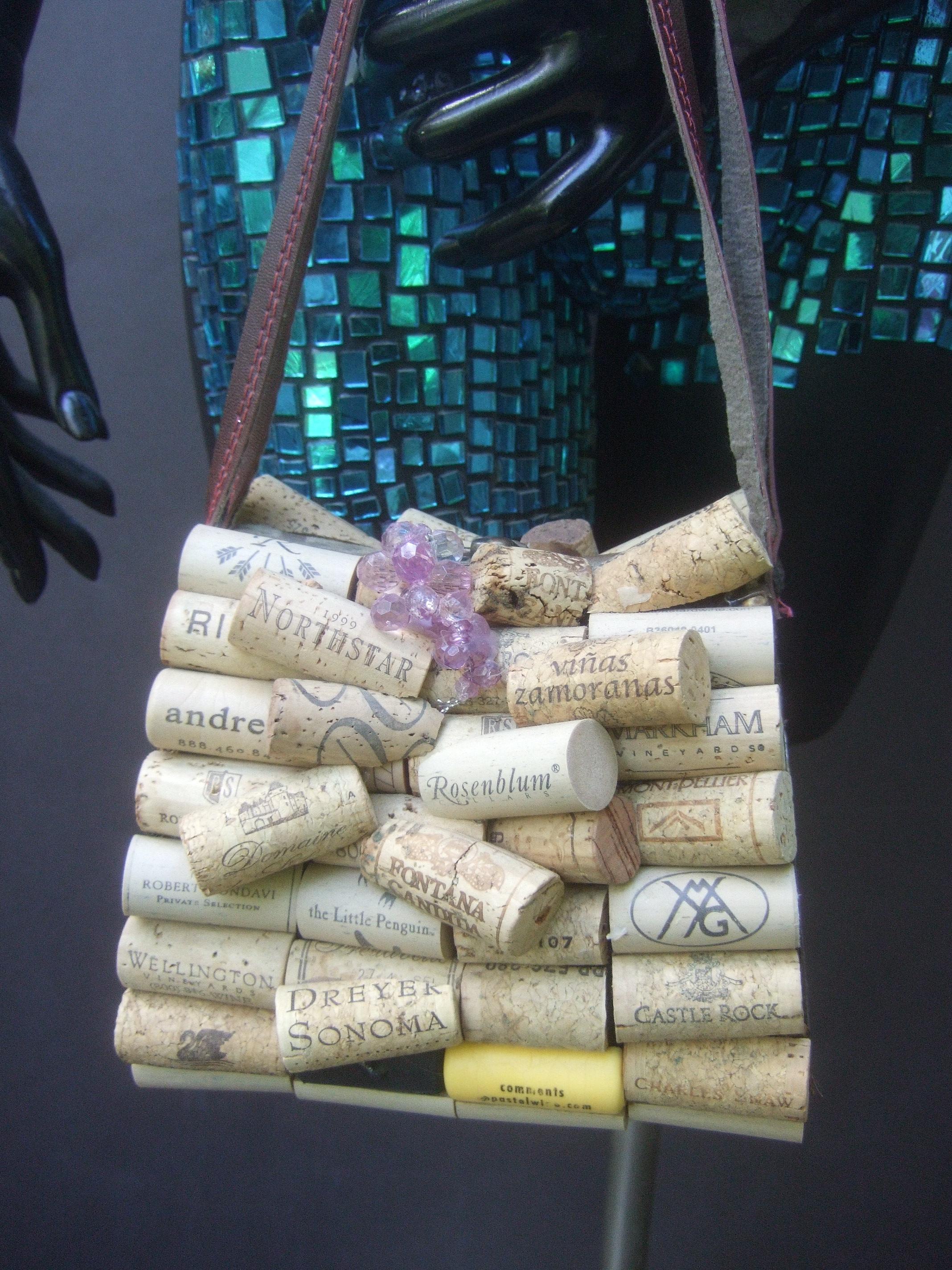 Whimsical Quirky Wine Cork Wood Box Purse Handbag c 1980s For Sale 3