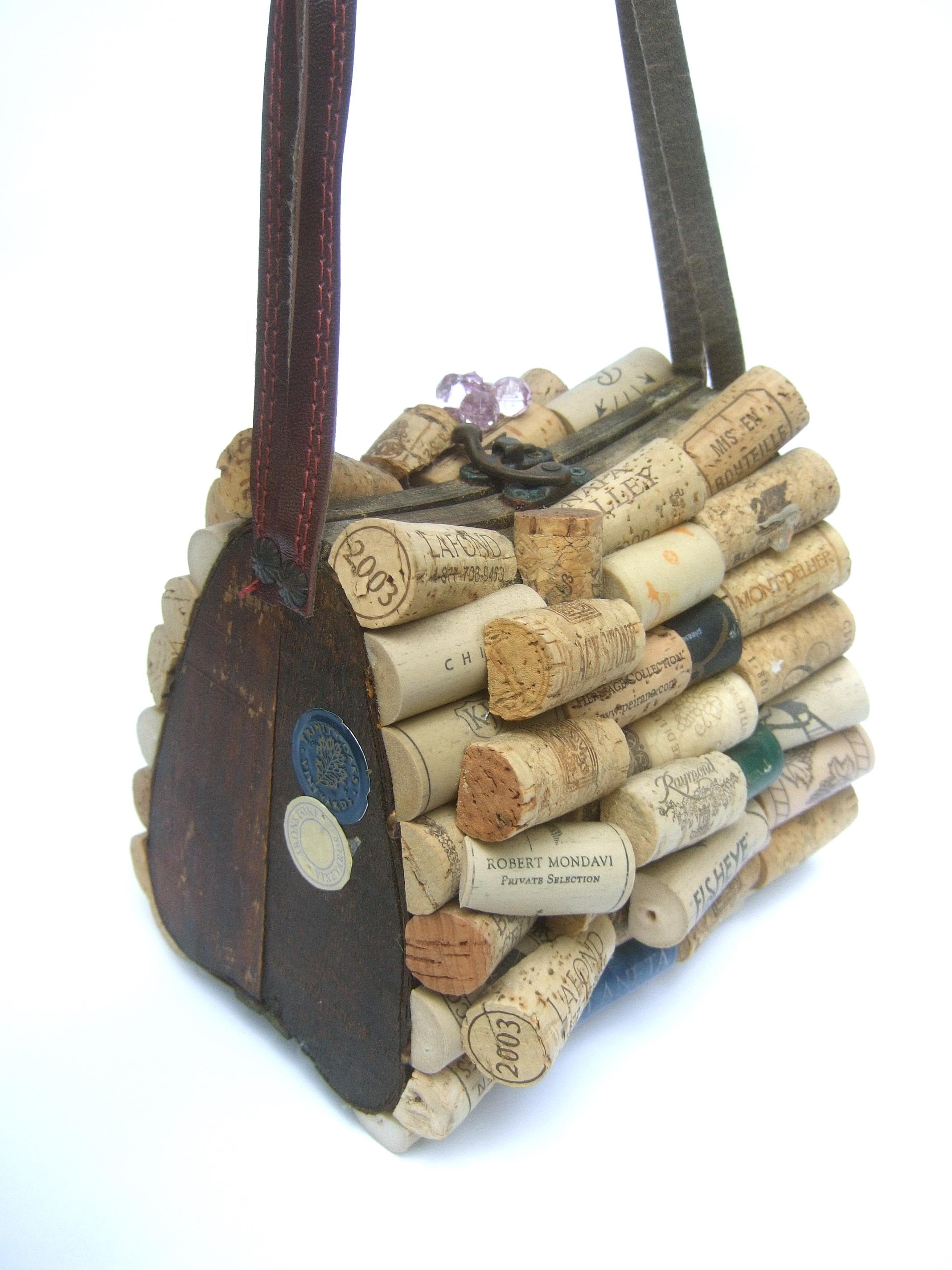 Whimsical Quirky Wine Cork Wood Box Purse Handbag c 1980s For Sale 5
