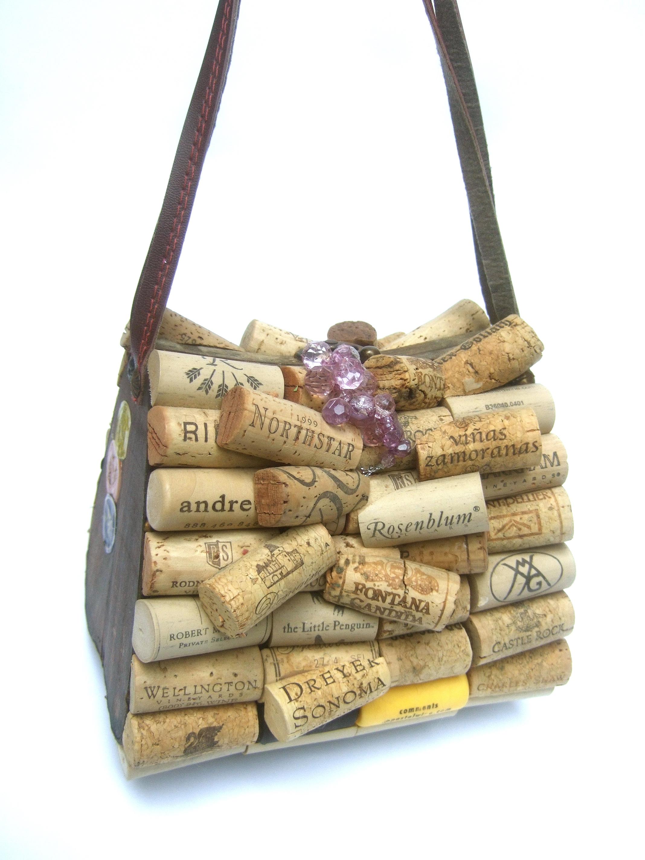 Whimsical Quirky Wine Cork Wood Box Purse Handbag c 1980s For Sale 1