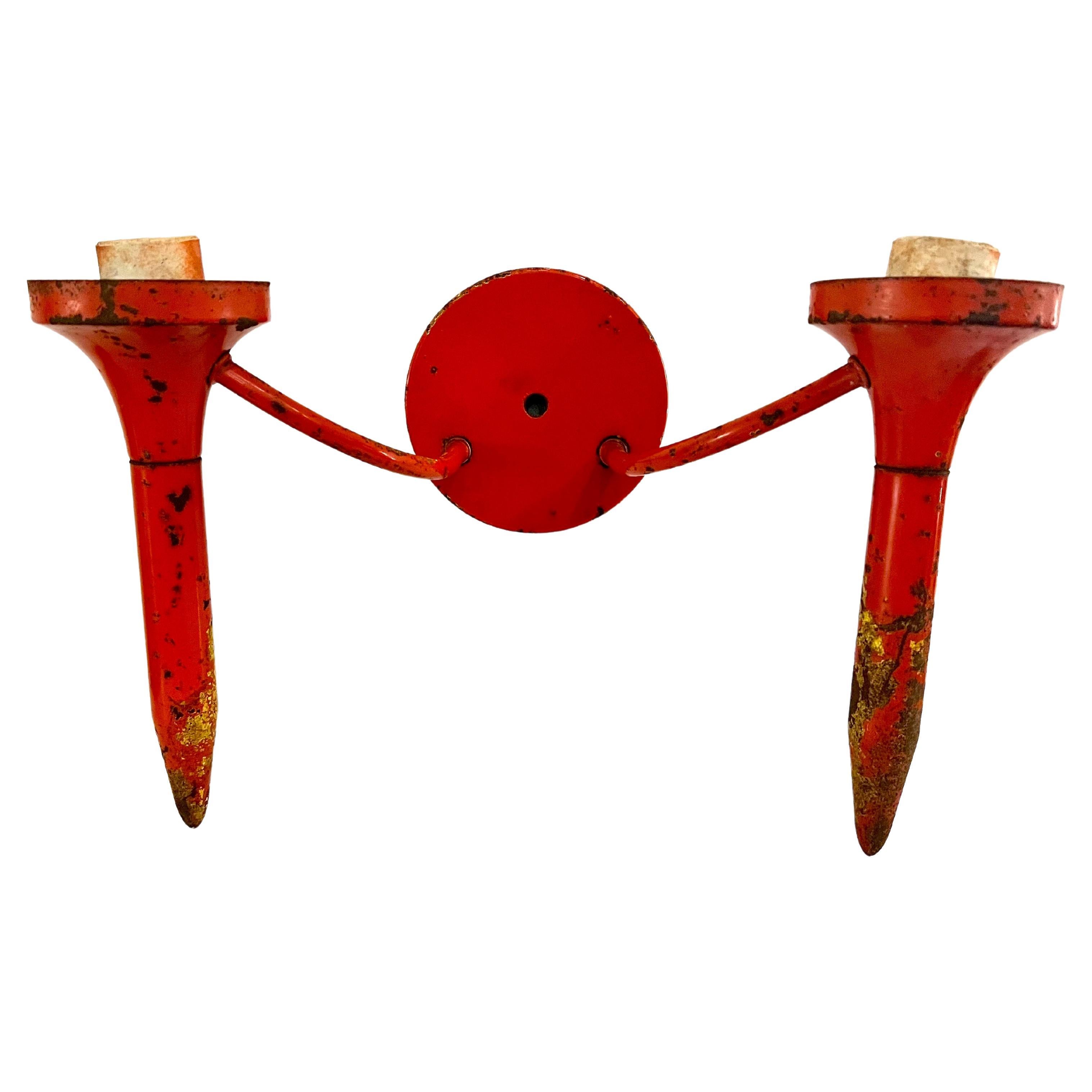 Whimsical Rare Glass Golf Balls On Patinated Tees Wall Sconce Pop Art In Good Condition In San Diego, CA