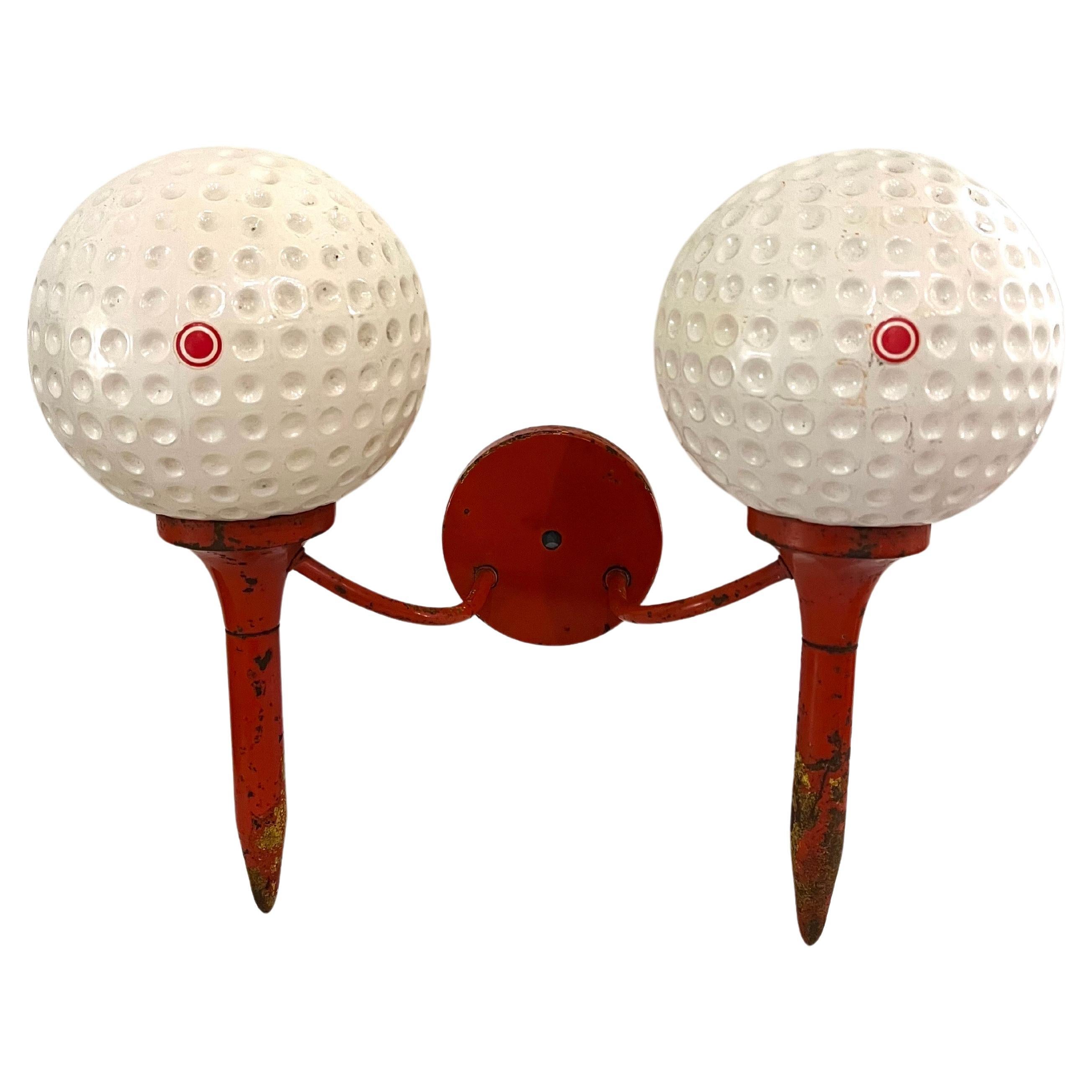 20th Century Whimsical Rare Glass Golf Balls On Patinated Tees Wall Sconce Pop Art For Sale