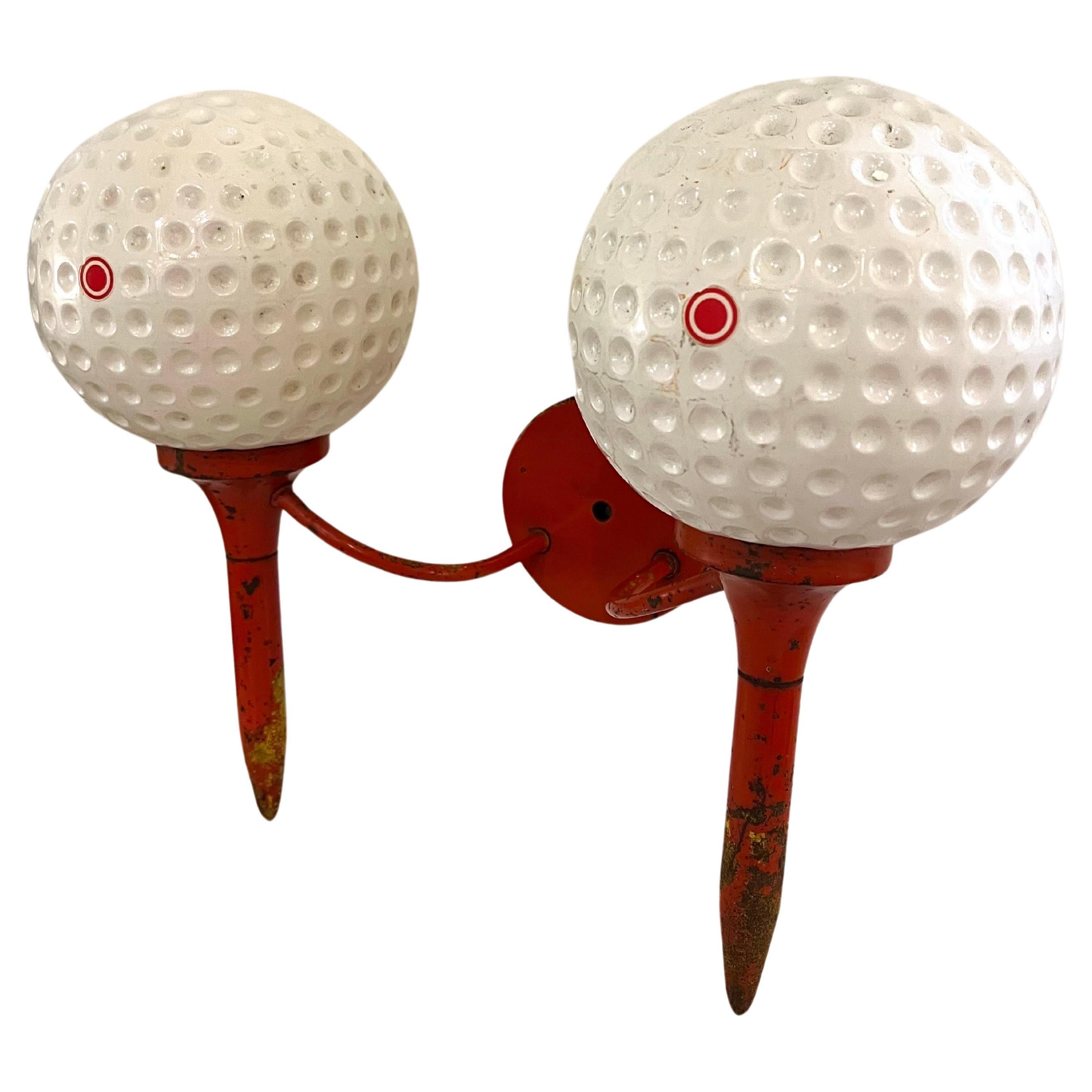 Whimsical Rare Glass Golf Balls On Patinated Tees Wall Sconce Pop Art For Sale 1