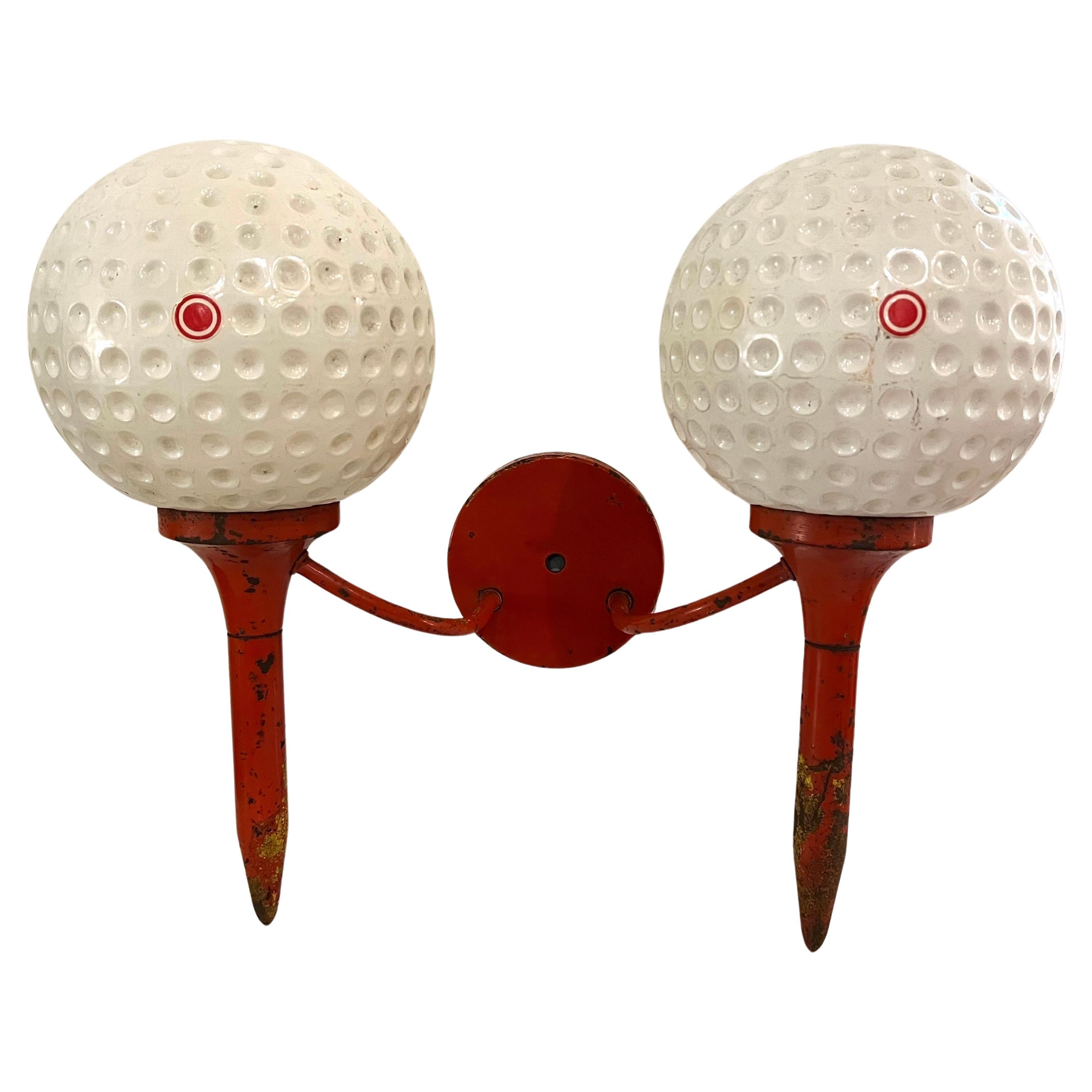 Whimsical Rare Glass Golf Balls On Patinated Tees Wall Sconce Pop Art For Sale