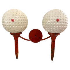 Whimsical Rare Glass Golf Balls On Patinated Tees Wall Sconce Pop Art