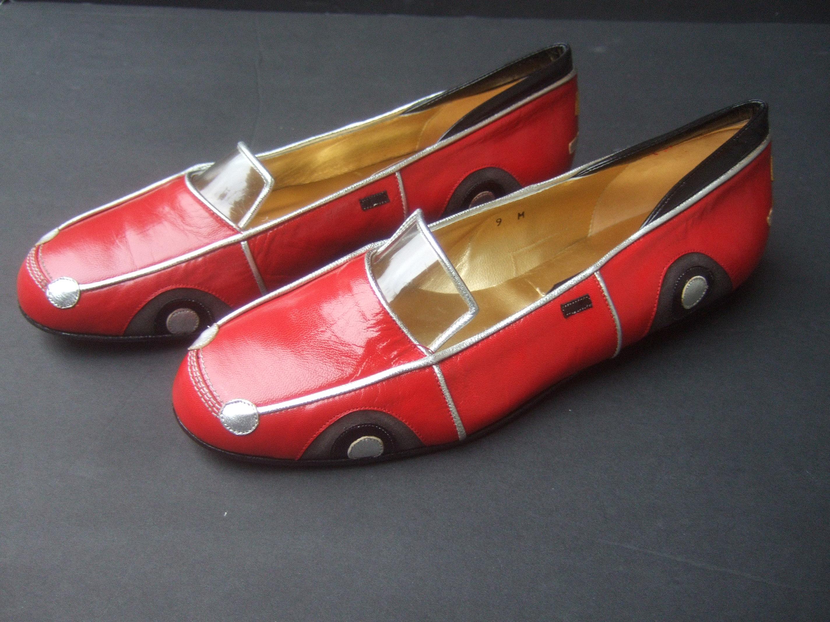 Women's Whimsical Red Leather Sports Car Design Shoes by Zalo US Size 9 M c 1990