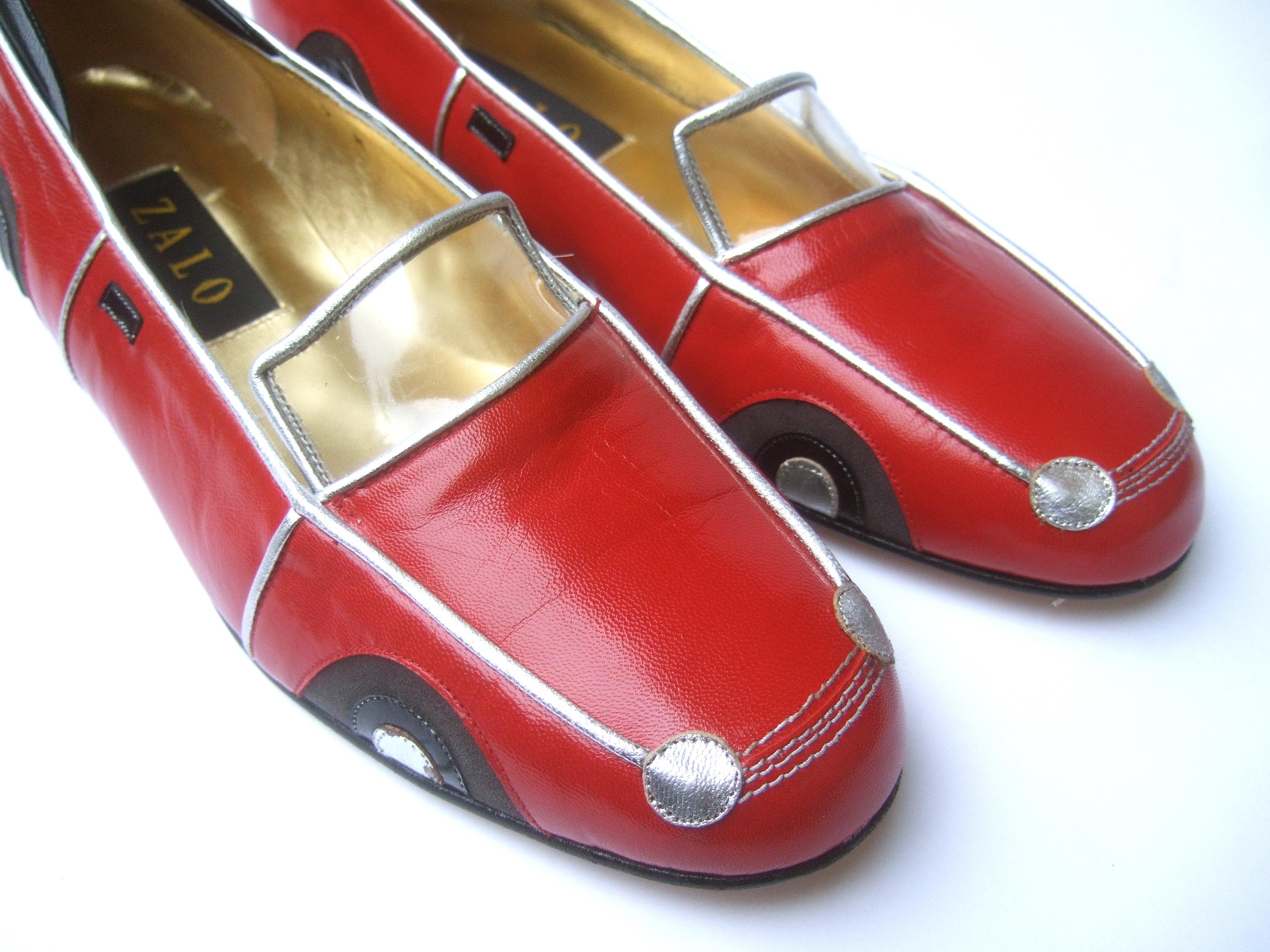 Whimsical Red Leather Sports Car Design Shoes by Zalo US Size 9 M c 1990 1