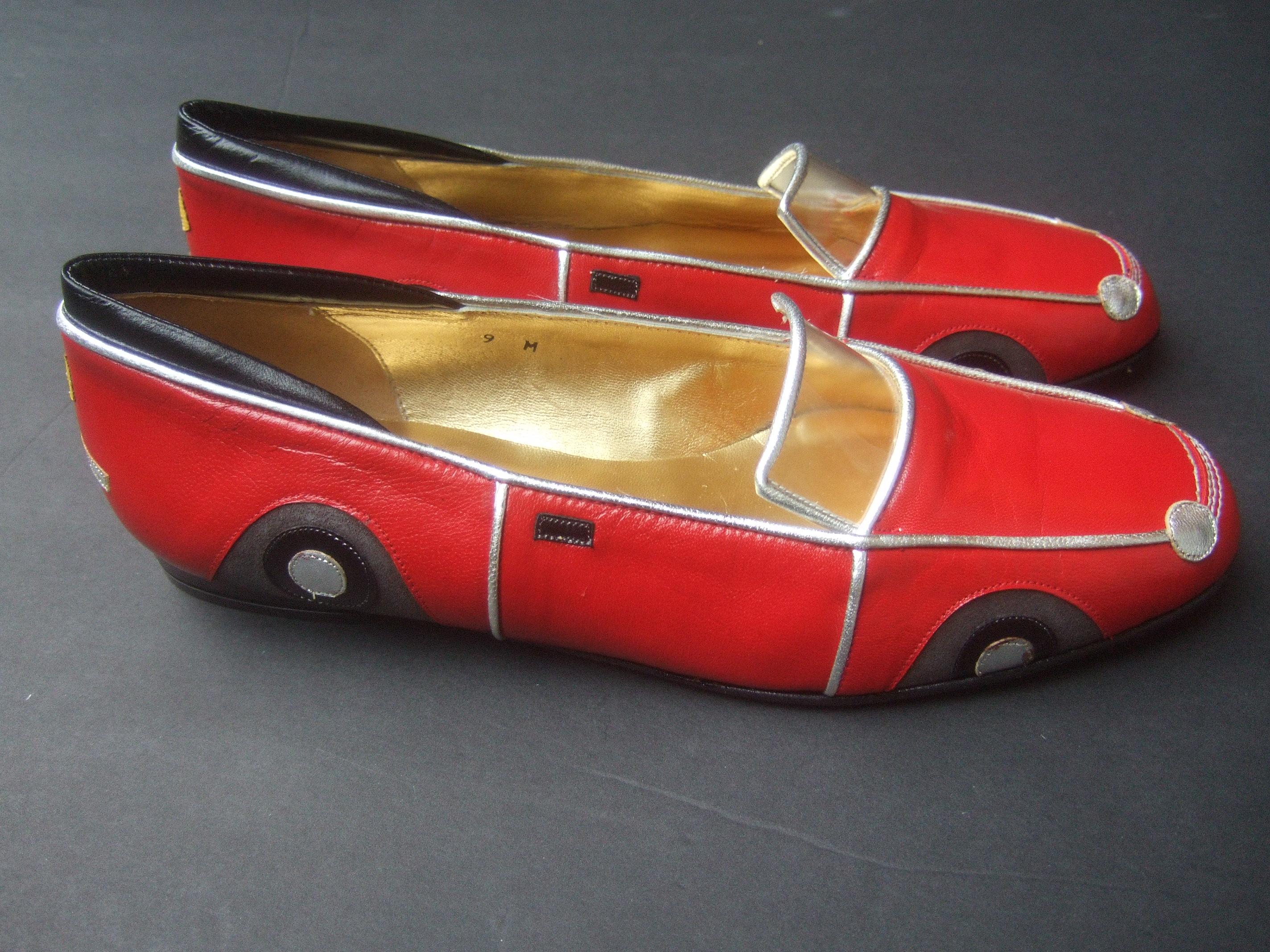 Whimsical Red Leather Sports Car Design Shoes by Zalo US Size 9 M c 1990 2