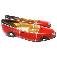 Whimsical Red Leather Sports Car Design Shoes by Zalo US Size 9 M c 1990