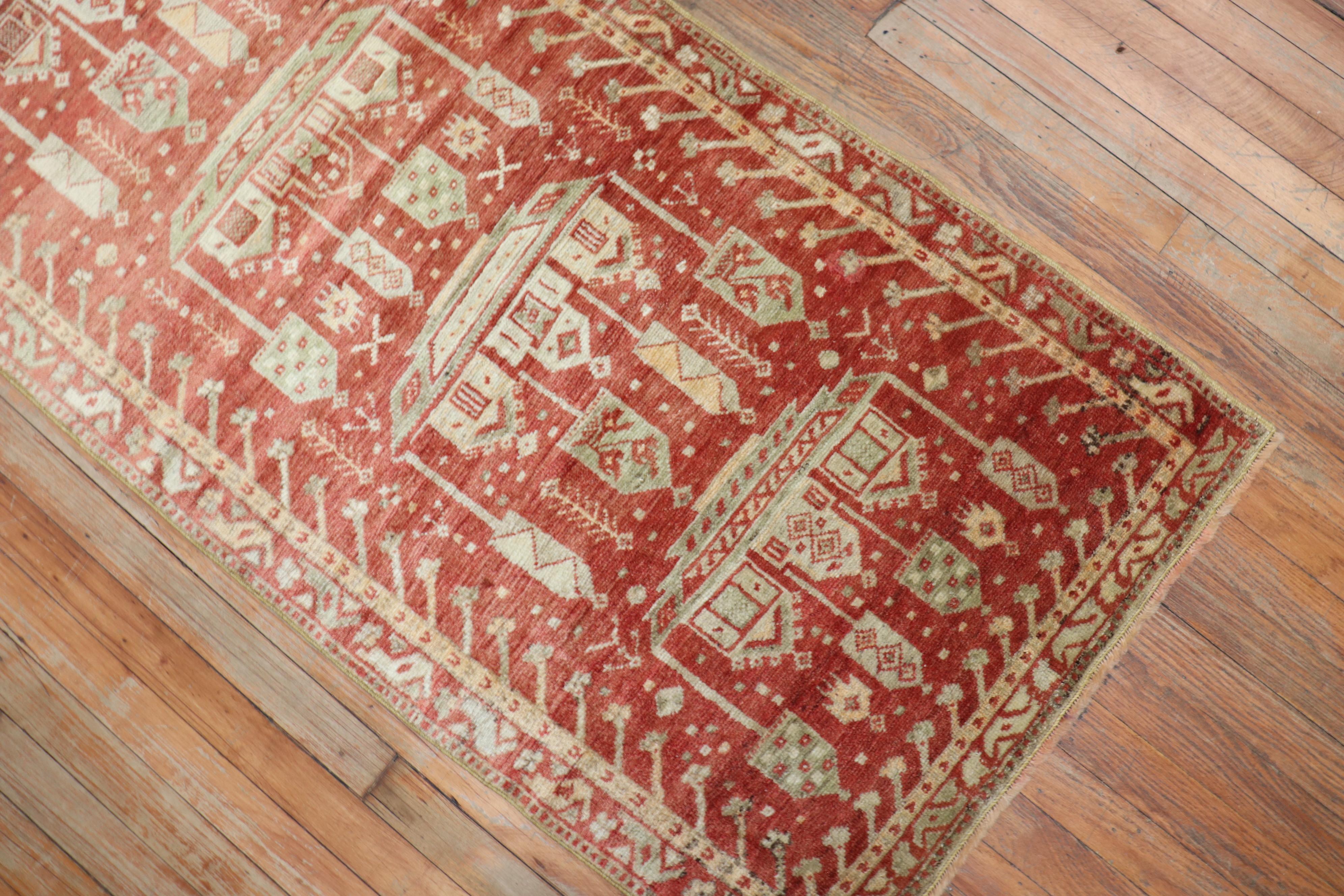 20th Century Whimsical Red Turkish Fine Narrow Runner For Sale