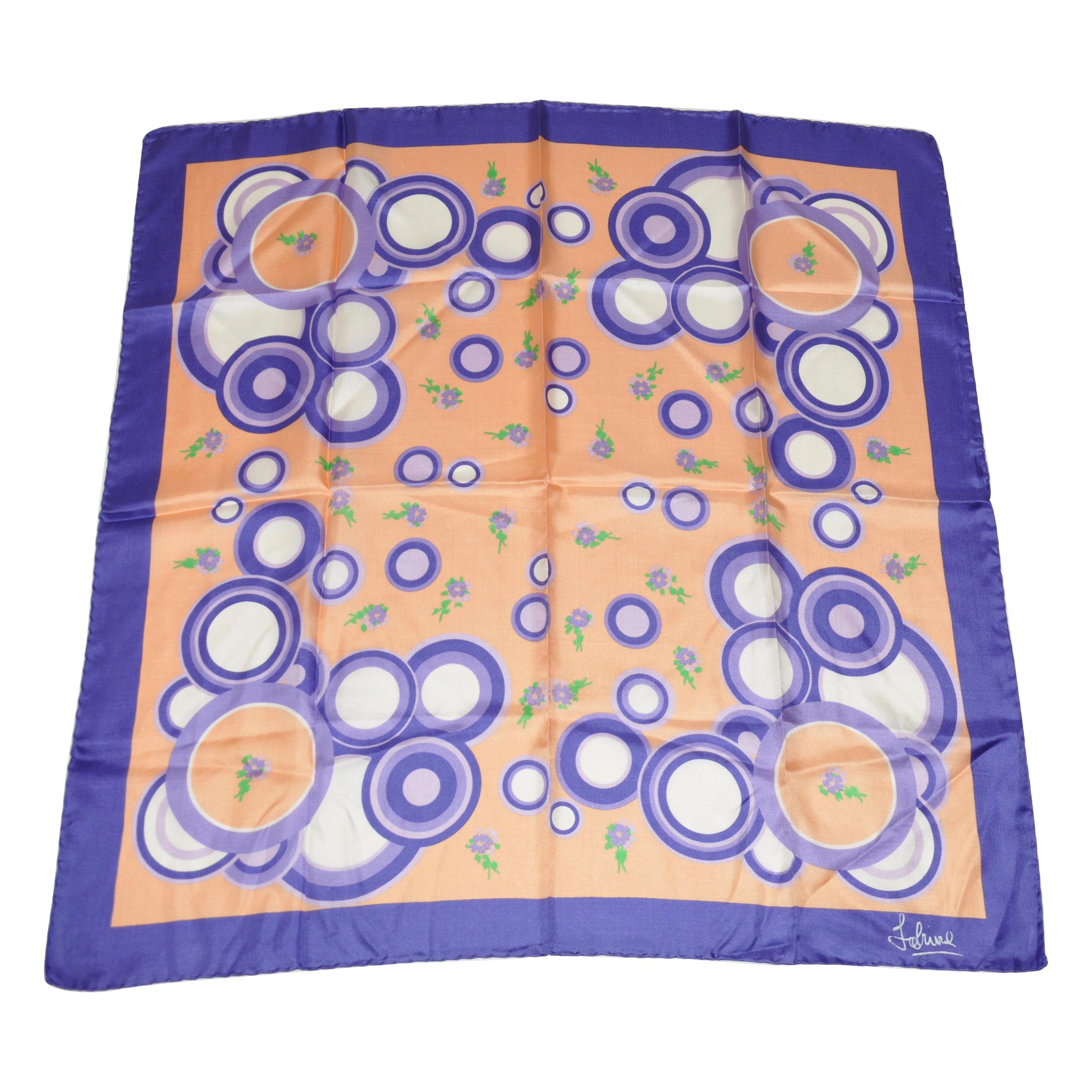 Whimsical Rich Violet with "Abstract Shades of Lavender Circles" Silk Scarf
