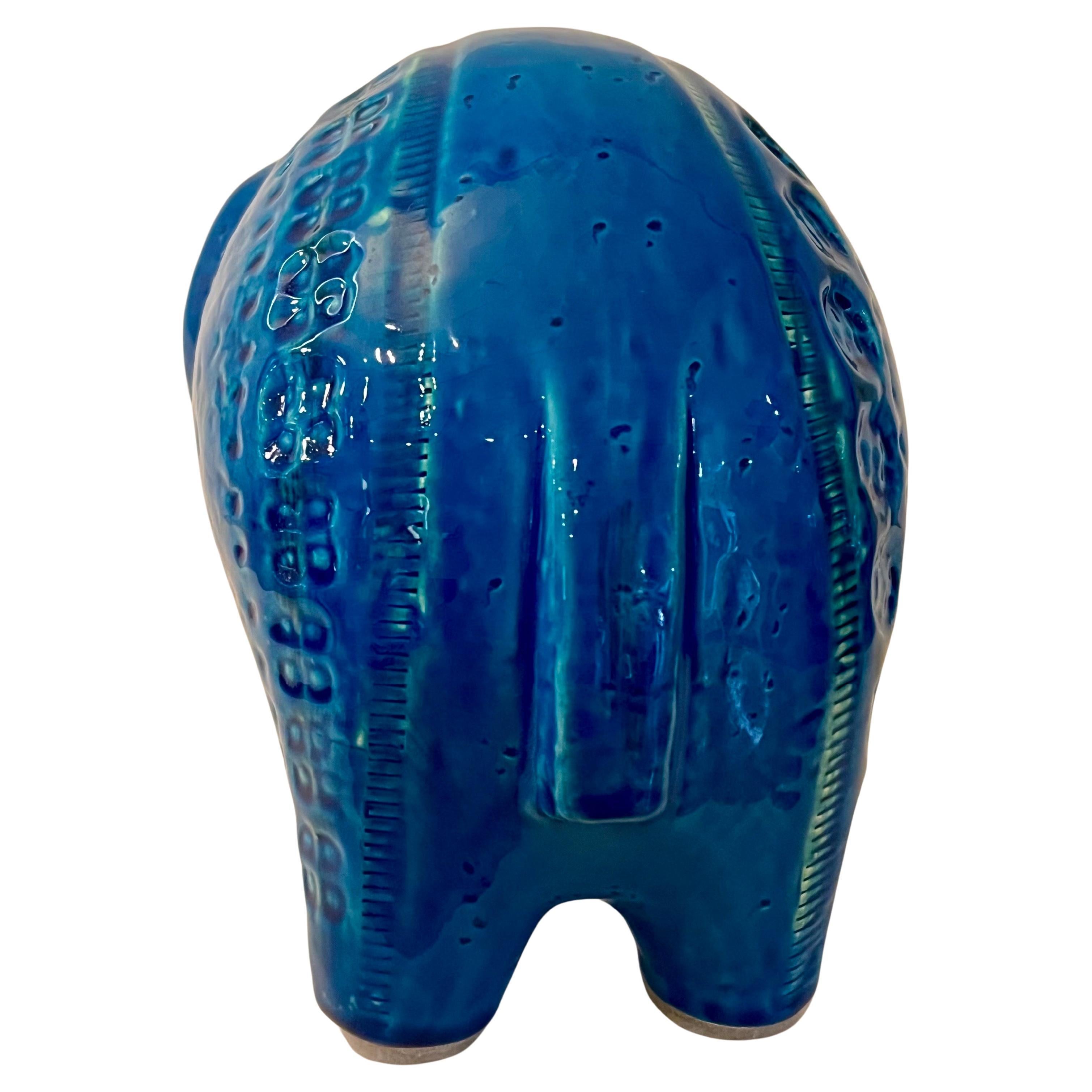 Bellissima scultura classica in ceramica blu Rimini con elefante estroso di Aldo Londi per Bitossi, Italia, anni Ottanta.