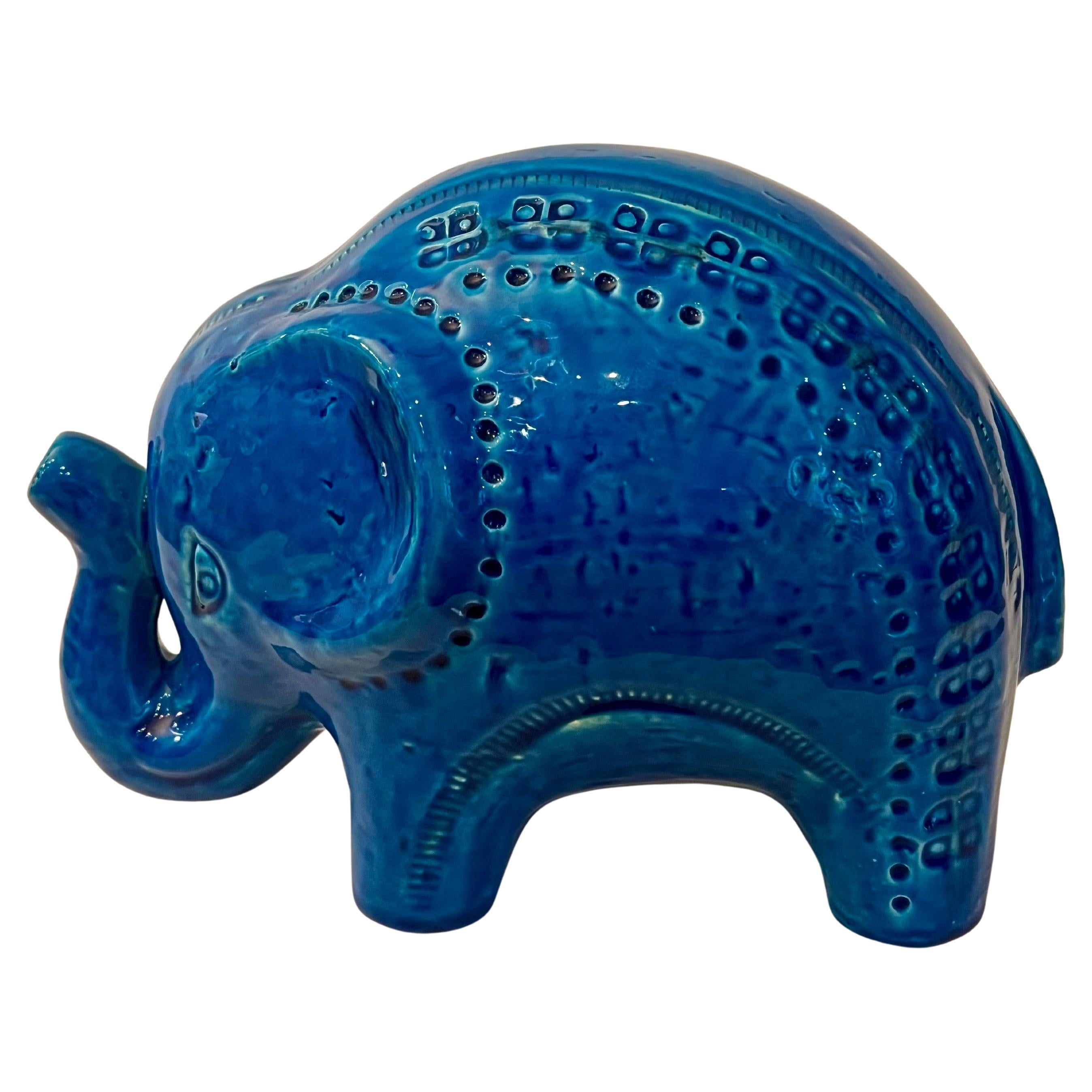 Elefante in ceramica "Rimini Blu" di Aldo Londi per Bitossi, anni '80