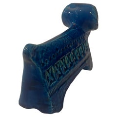Whimsical "Rimini Blu" Ceramic Ram Sculpture by Aldo Londi for Bitossi, 1980s