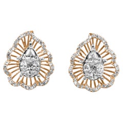 Whimsical Rose Gold Stud Earrings Featuring Pear Diamonds & Pavé Halo
