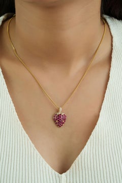 Whimsical Ruby Strawberry Pendant 2.55ct in 14K Yellow Gold with Pave Diamonds