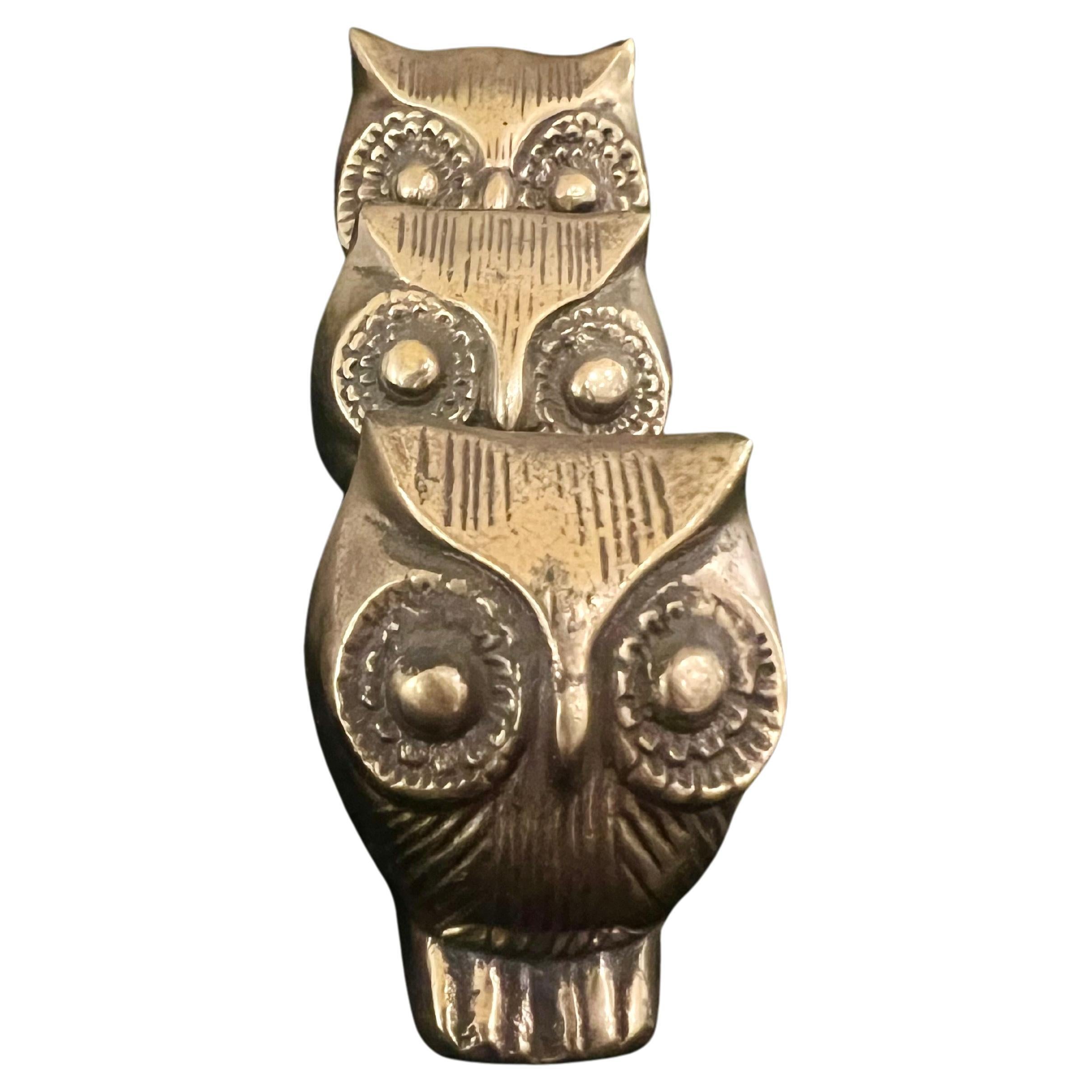 Whimsical set of 3 Patinated Brass Owls from short to tall 1960's For Sale