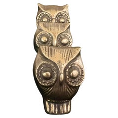 Whimsical set of 3 Patinated Brass Owls from short to tall 1960's