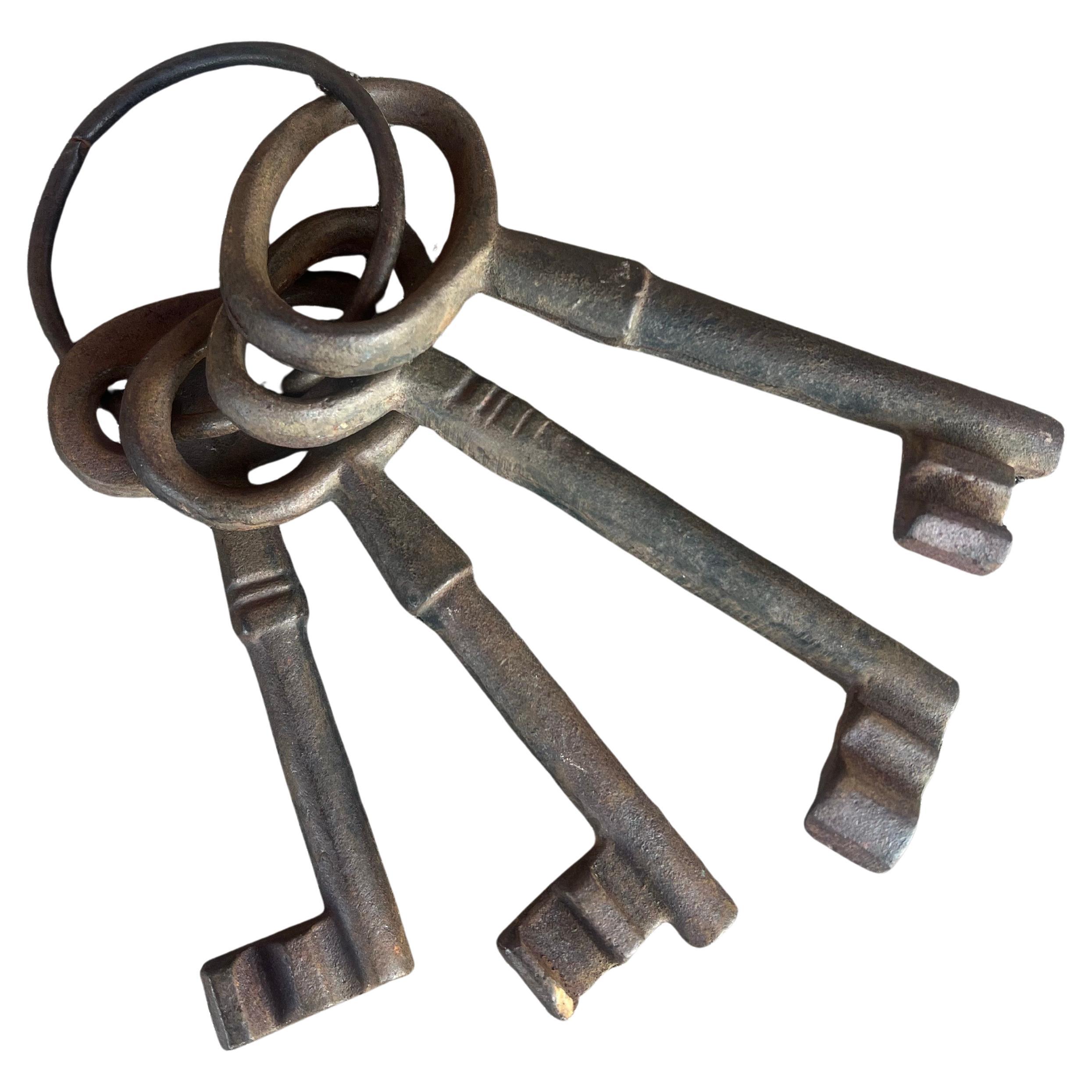 Whimsical Set of Large Skeleton Decorative Antique Iron Keys