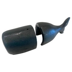 Whimsical set of MCM Patinated Painted Cast Iron Whale Bookends