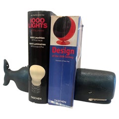 Whimsical set of MCM Patinated Painted Cast Iron Whale Bookends