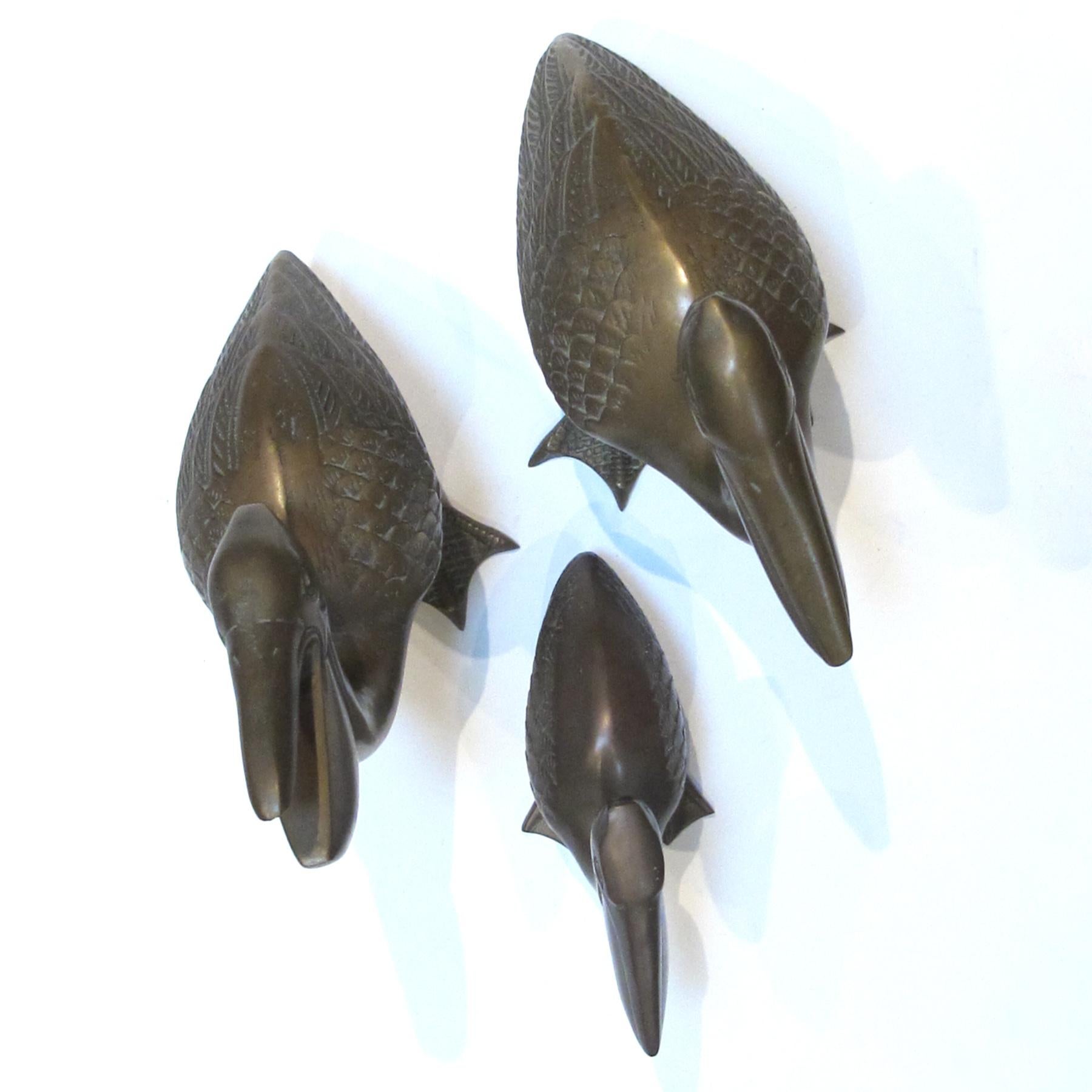 Whimsical Set of Three American Brass Pelicans, 1960s 1
