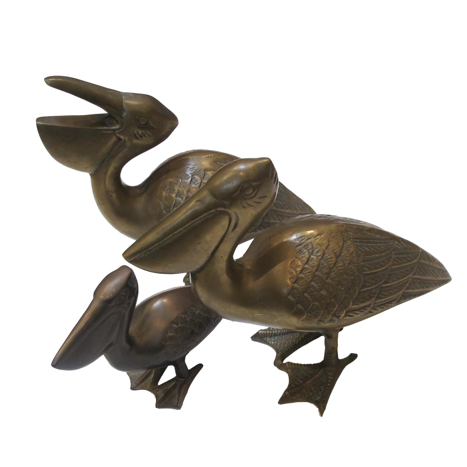 Whimsical Set of Three American Brass Pelicans, 1960s