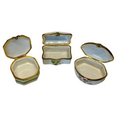 Whimsical Set of Three Exquisite Hand-Painted Limoges Porcelain Trinket Boxes