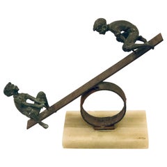 Vintage Whimsical Signed & Numbered Seesaw Bronze Sculpture by Curtis Jere 1969