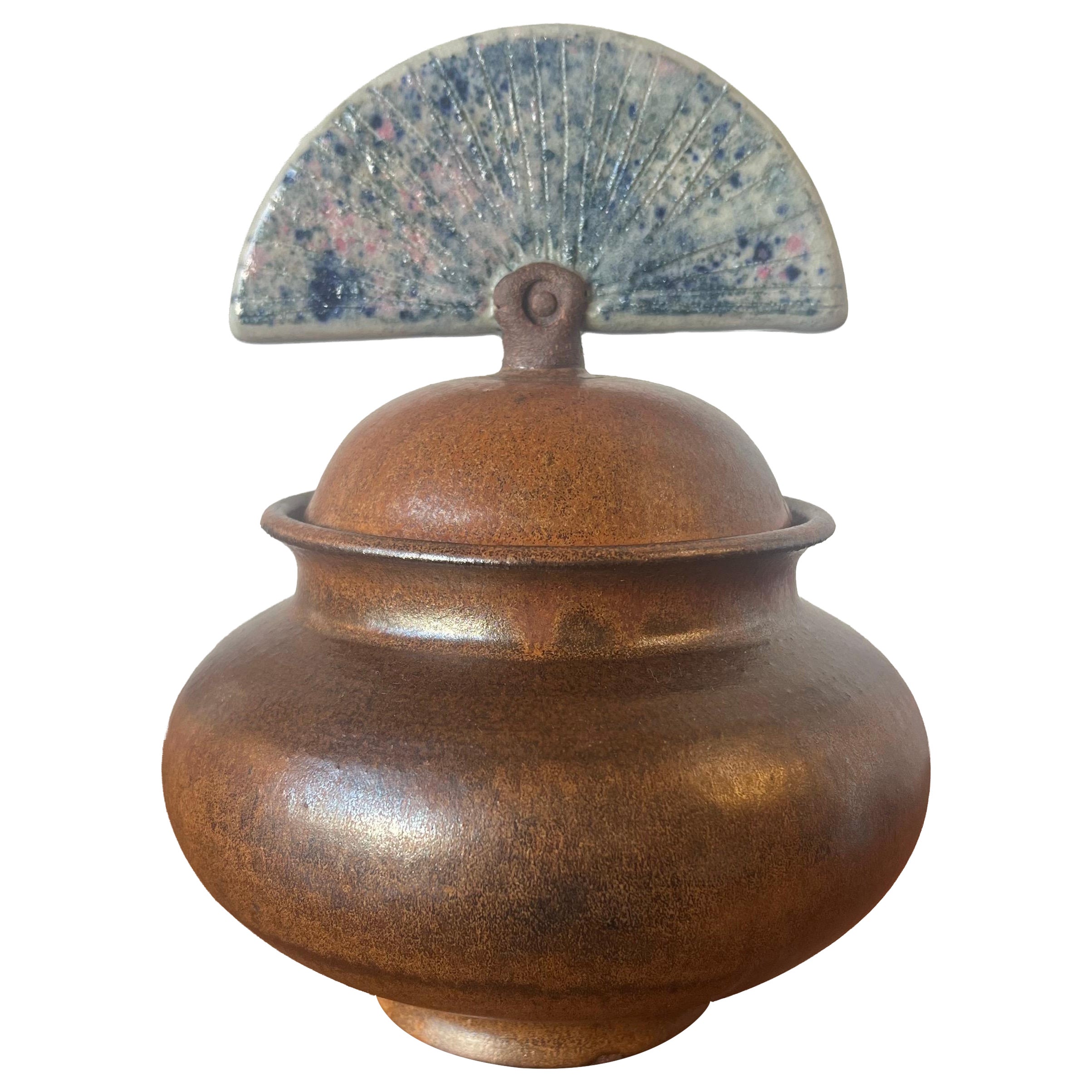 Whimsical Signed Vintage 1984 California Studio Art Pottery Lidded Jar For Sale