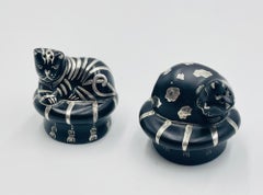 Whimsical Silver Inlaid Cat Salt & Pepper Shakers by Emilia Castillo, Mexico 96