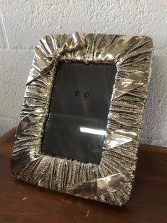 Whimsical Silver Photo or Picture Frame with a Ruched Fabric and Bow Motif 1970s